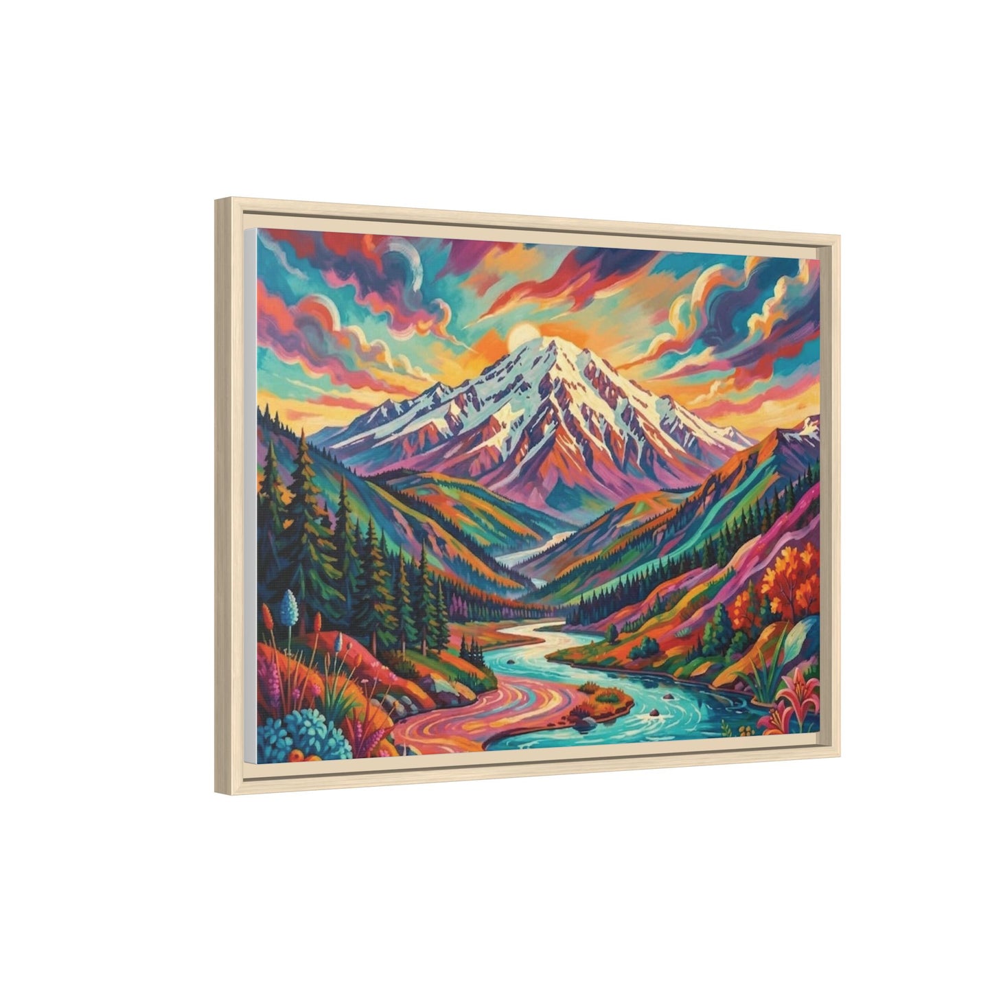 Colorful Abstract Mountain Scape Matte Canvas Framed Print