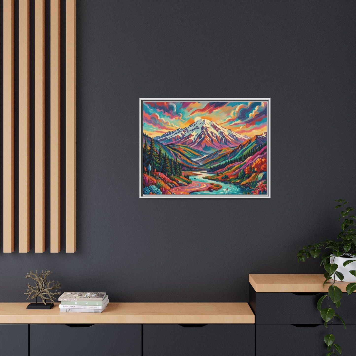 Colorful Abstract Mountain Scape Matte Canvas Framed Print