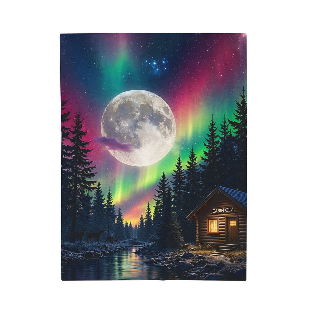 Northern Lights Cabin Velveteen Plush Blanket — Moonlit Aurora Throw for Cozy Nights