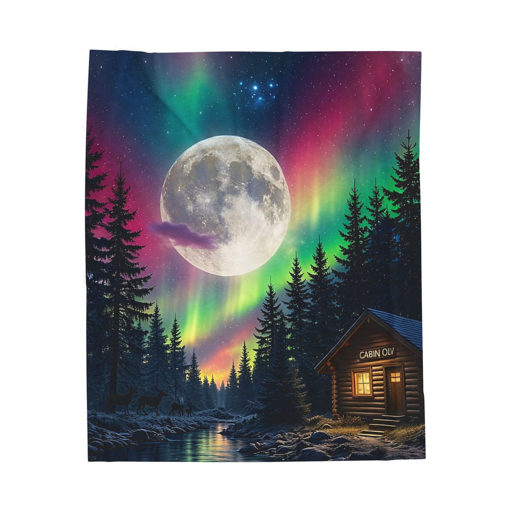 Northern Lights Cabin Velveteen Plush Blanket — Moonlit Aurora Throw for Cozy Nights