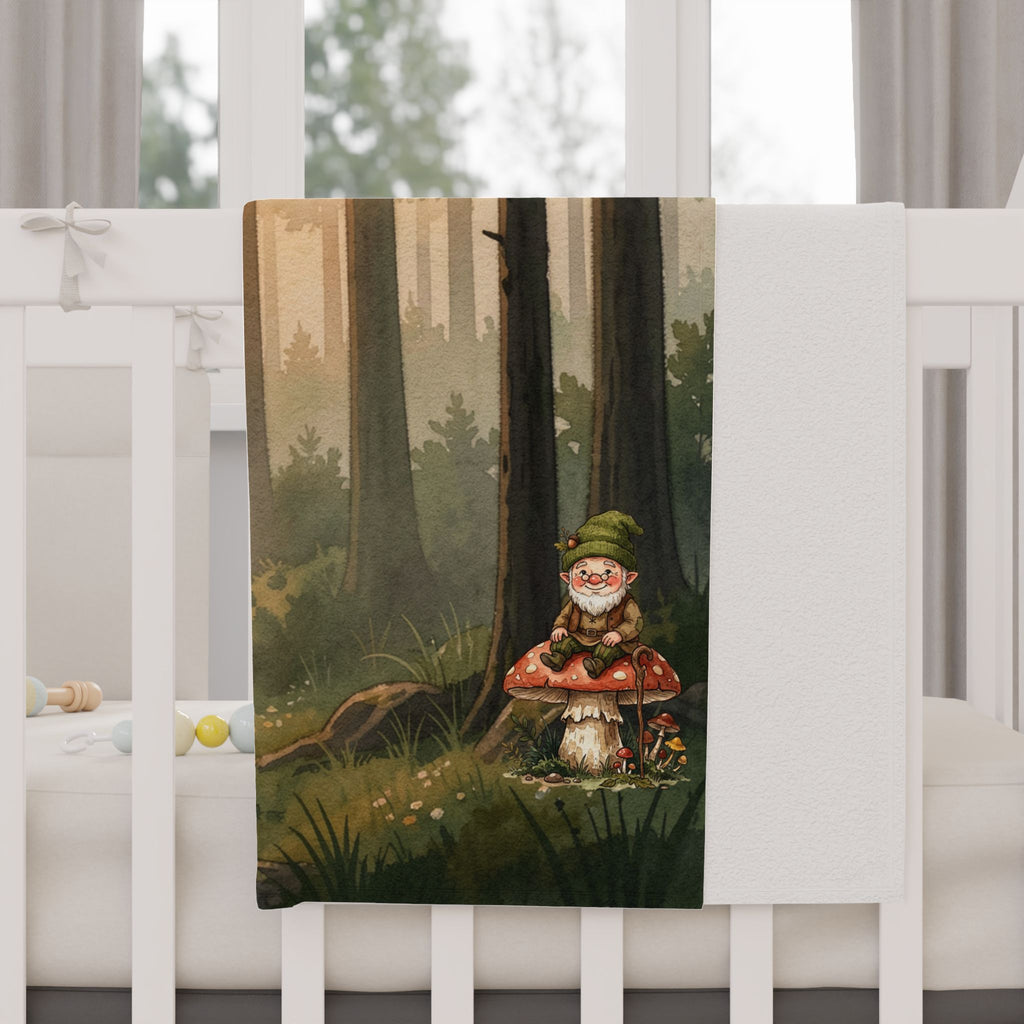 Woodland Gnome Toddler Blanket — Watercolor Forest Fleece Snuggle