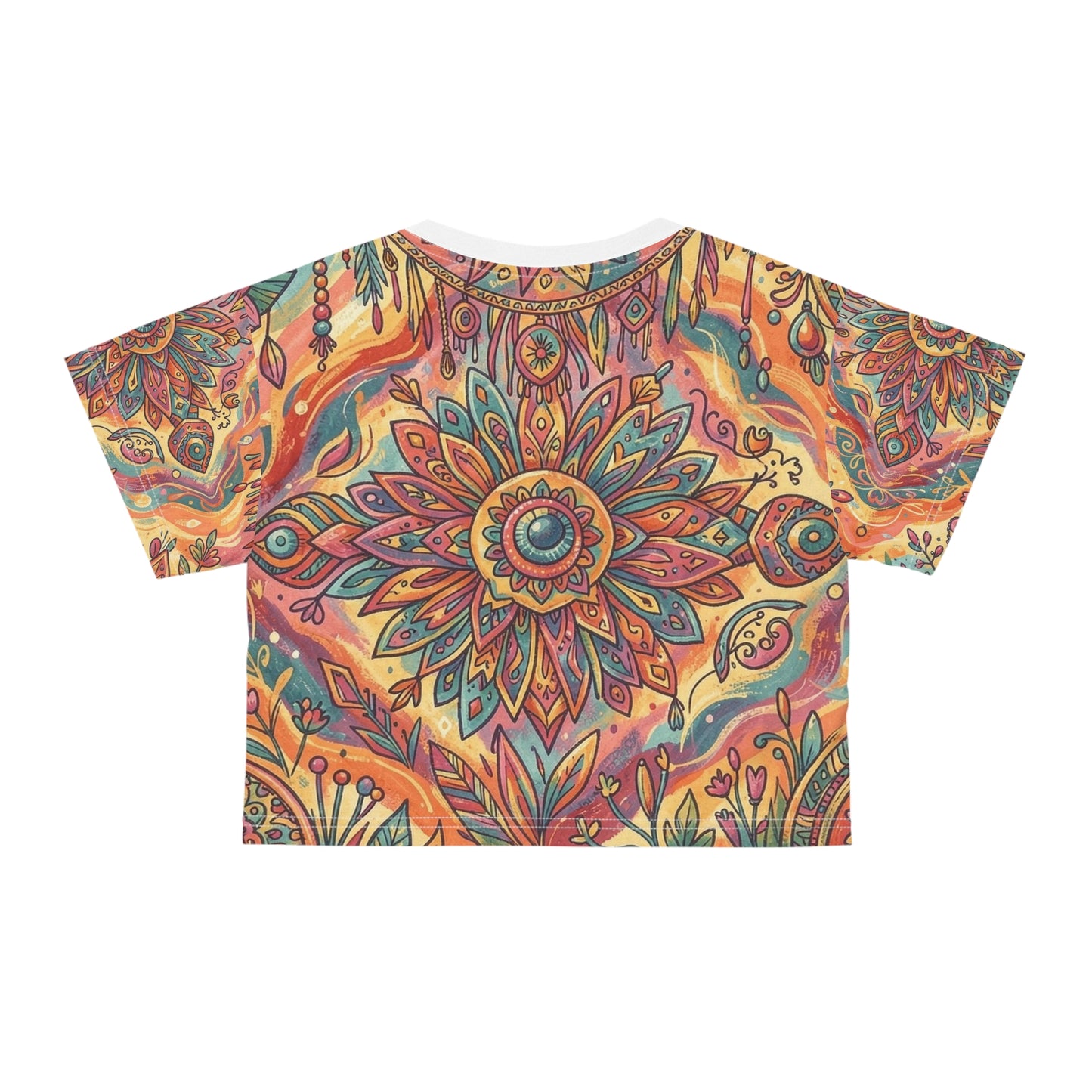 Boho Colorful Print Crop Tee | Trendy Activewear Top