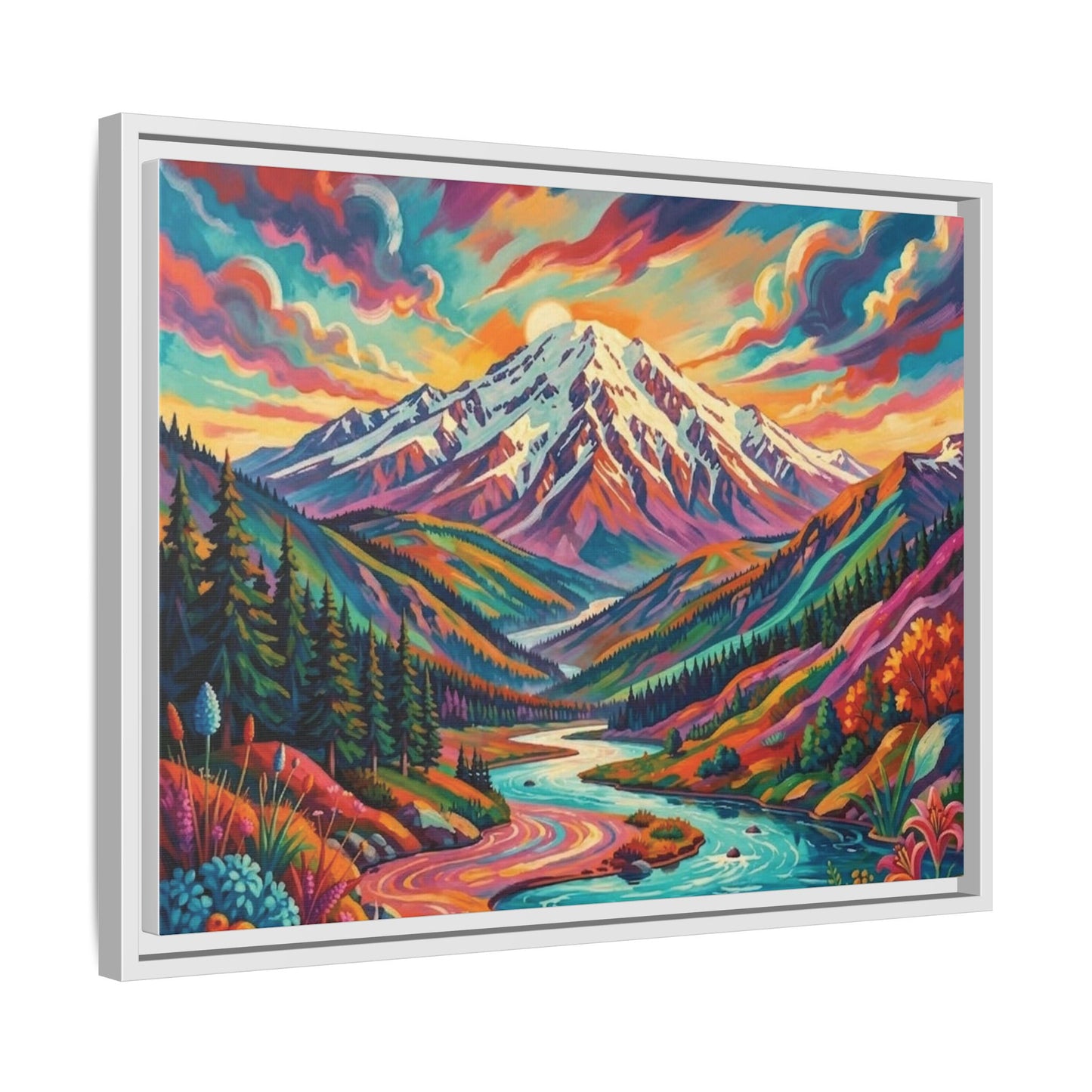 Colorful Abstract Mountain Scape Matte Canvas Framed Print