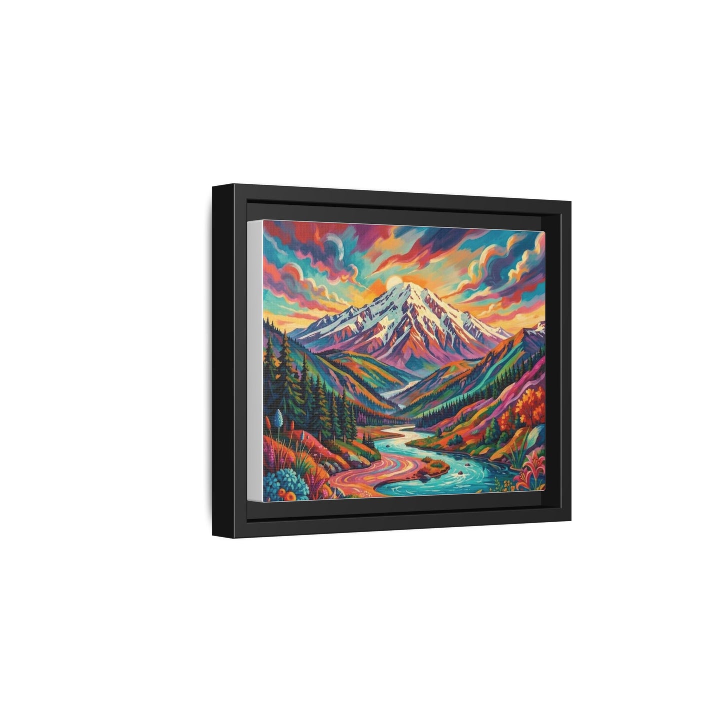 Colorful Abstract Mountain Scape Matte Canvas Framed Print