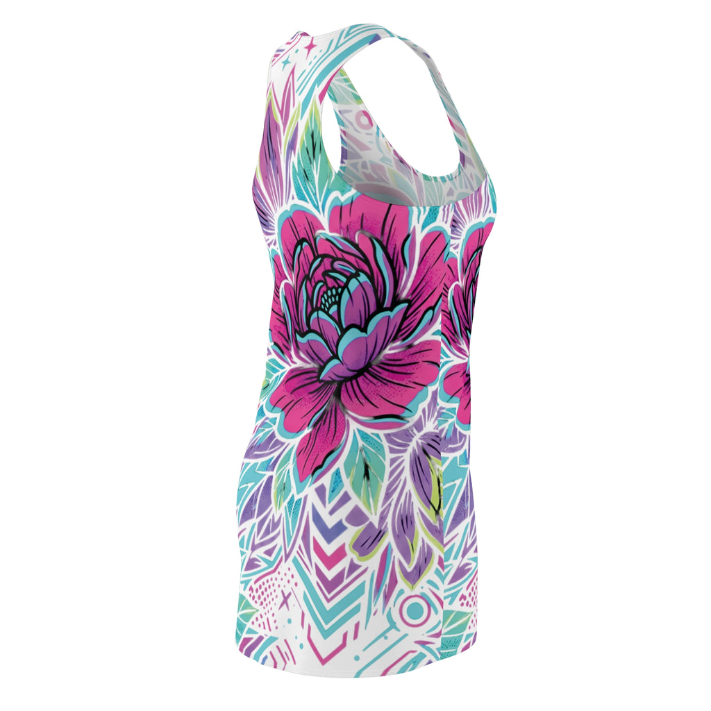 Vibrant Floral Racerback Dress — Fun Casual All-Over Print