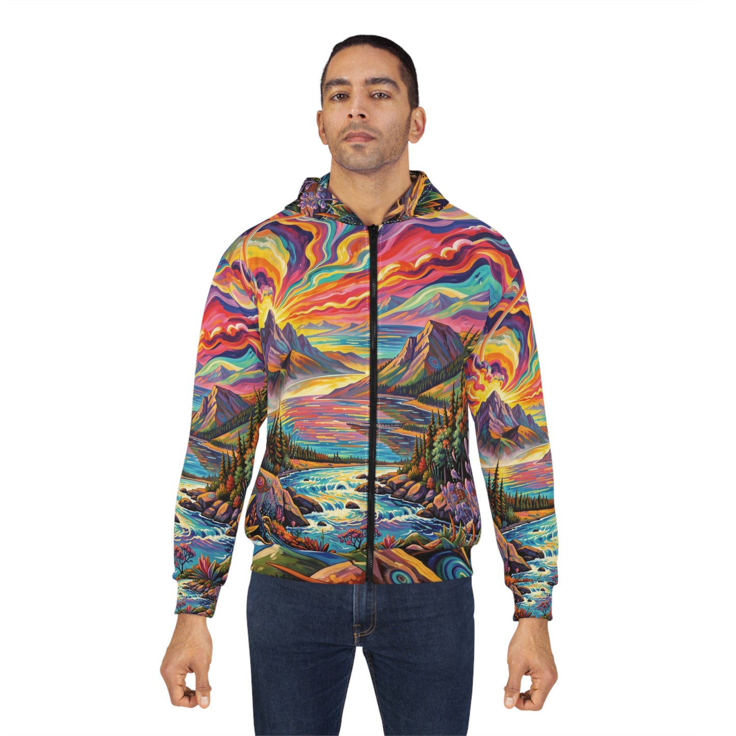 Abstract Pacific Northwest Art Zip Hoodie | Vibrant Bright AOP