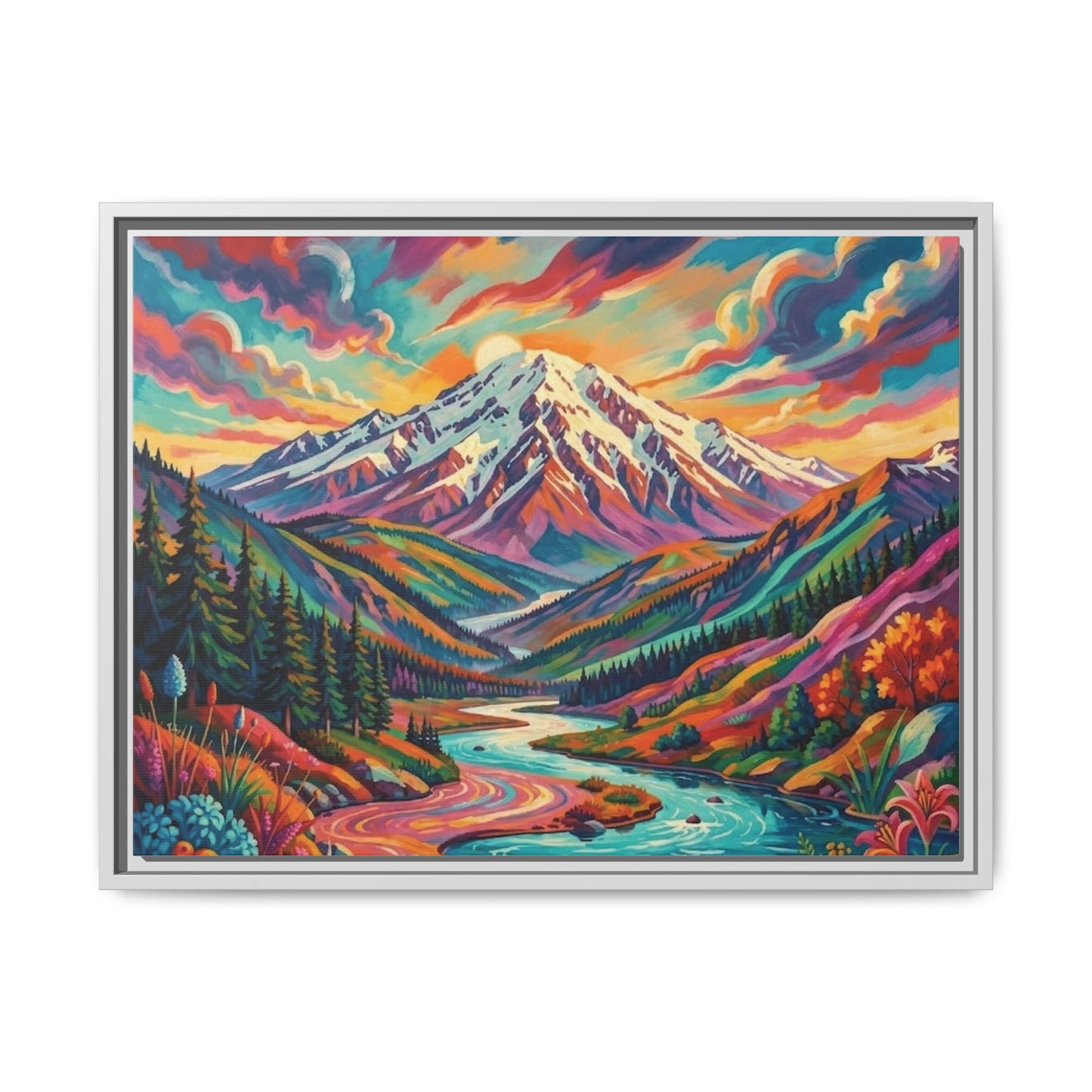 Colorful Abstract Mountain Scape Matte Canvas Framed Print