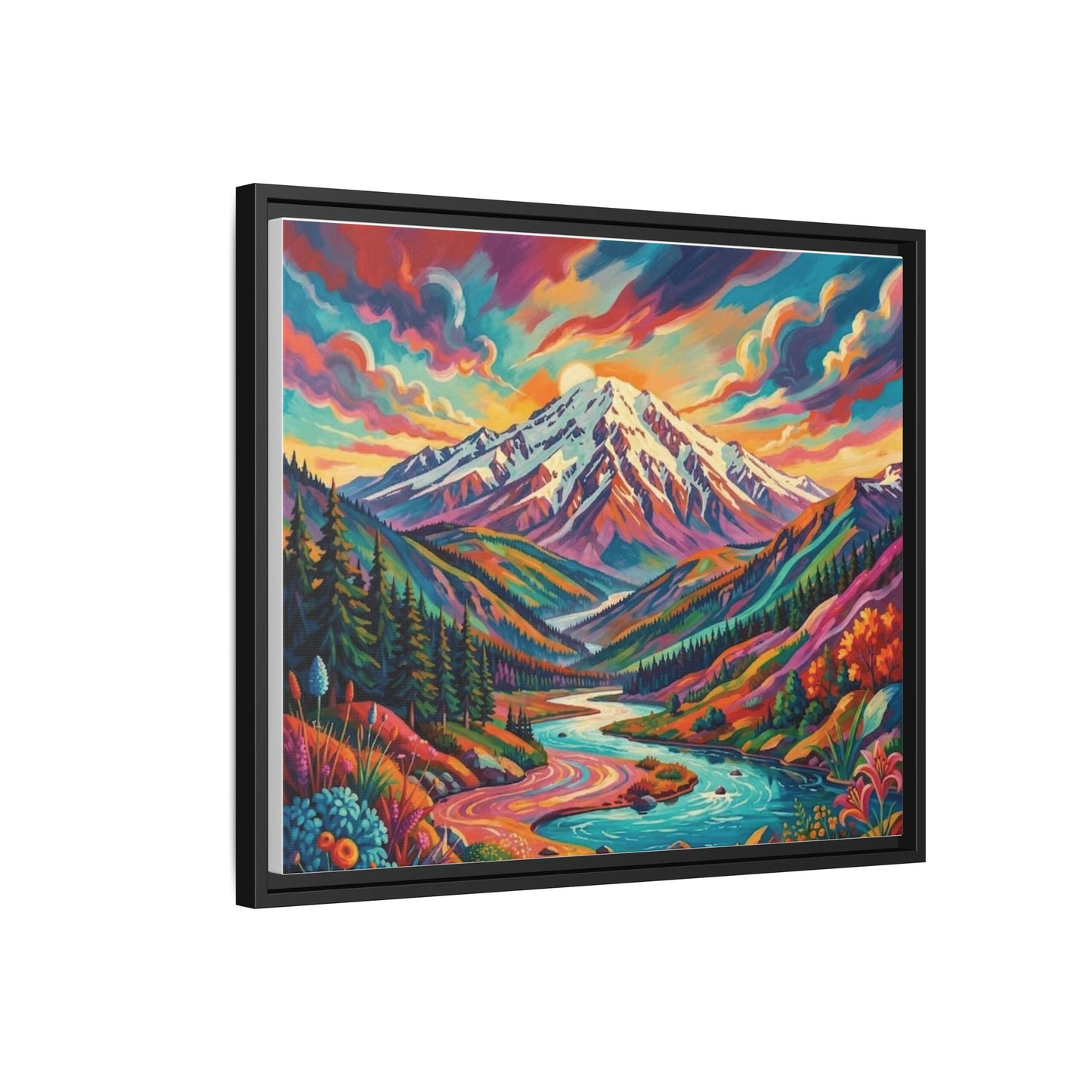 Colorful Abstract Mountain Scape Matte Canvas Framed Print