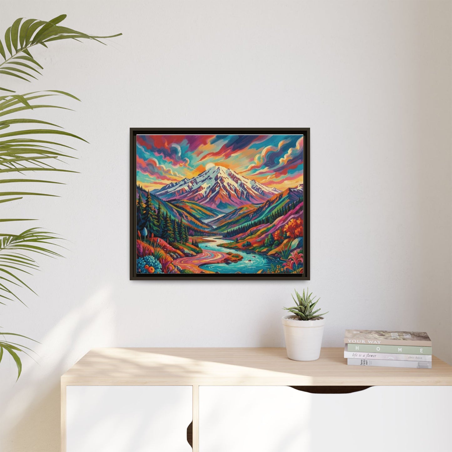Colorful Abstract Mountain Scape Matte Canvas Framed Print