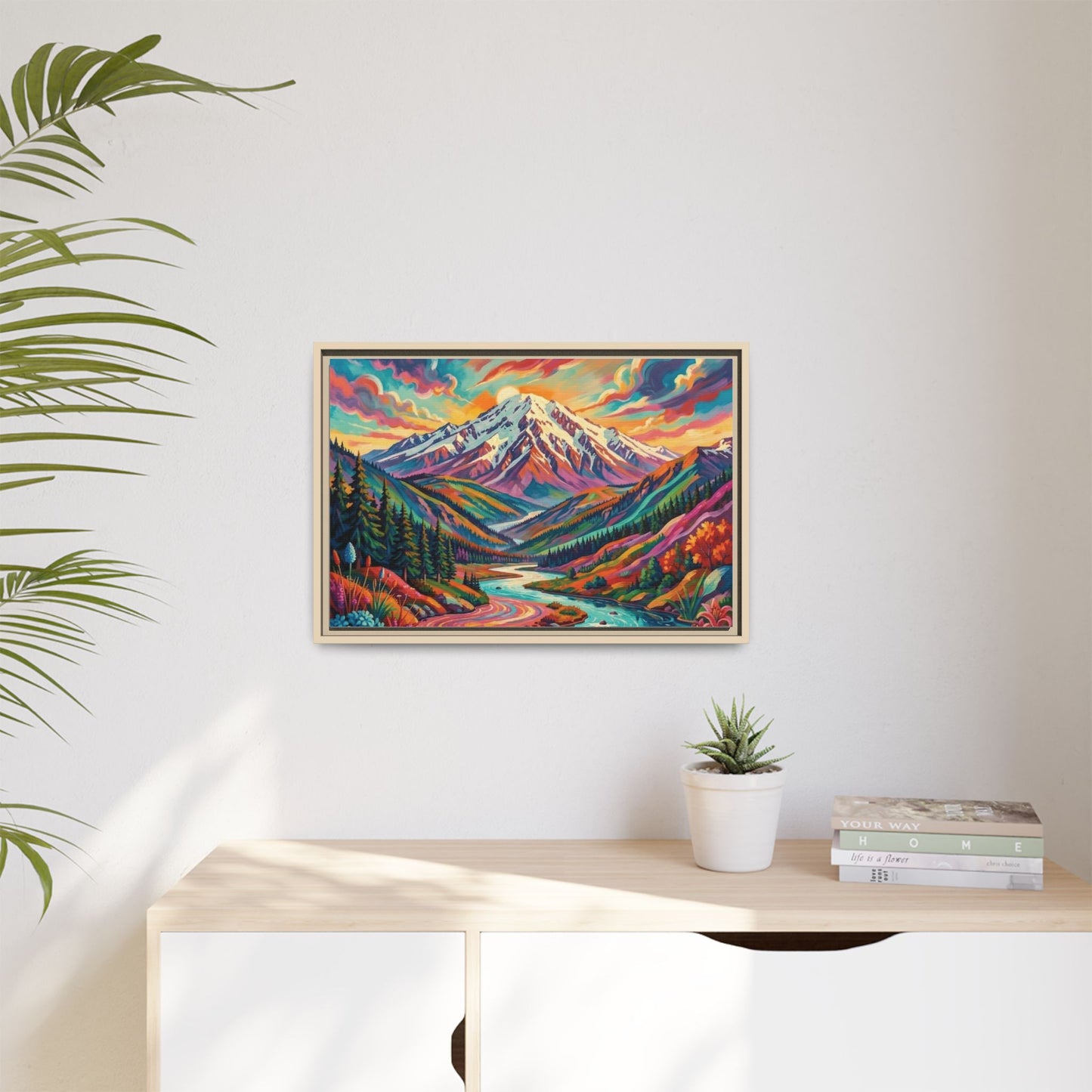 Colorful Abstract Mountain Scape Matte Canvas Framed Print