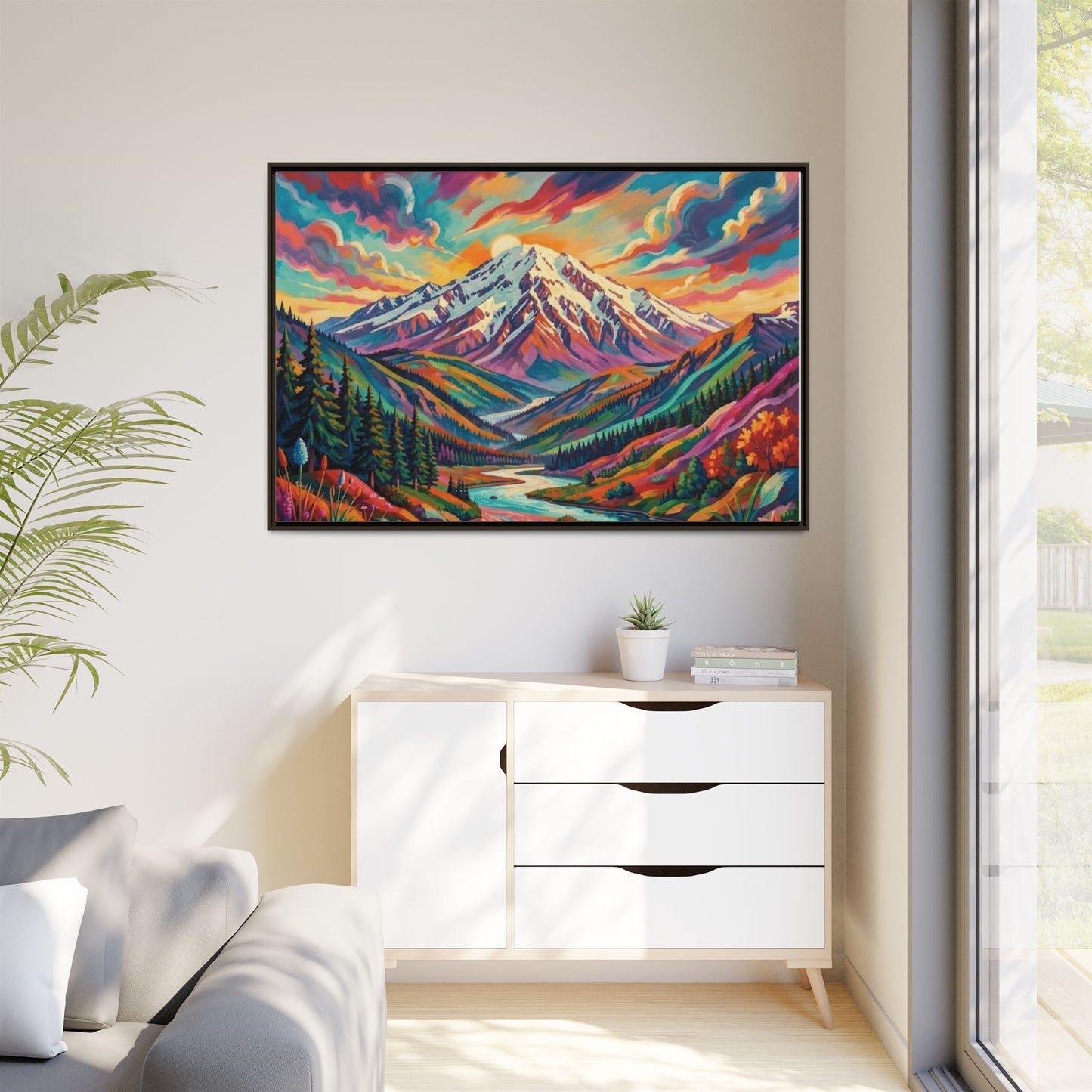 Colorful Abstract Mountain Scape Matte Canvas Framed Print