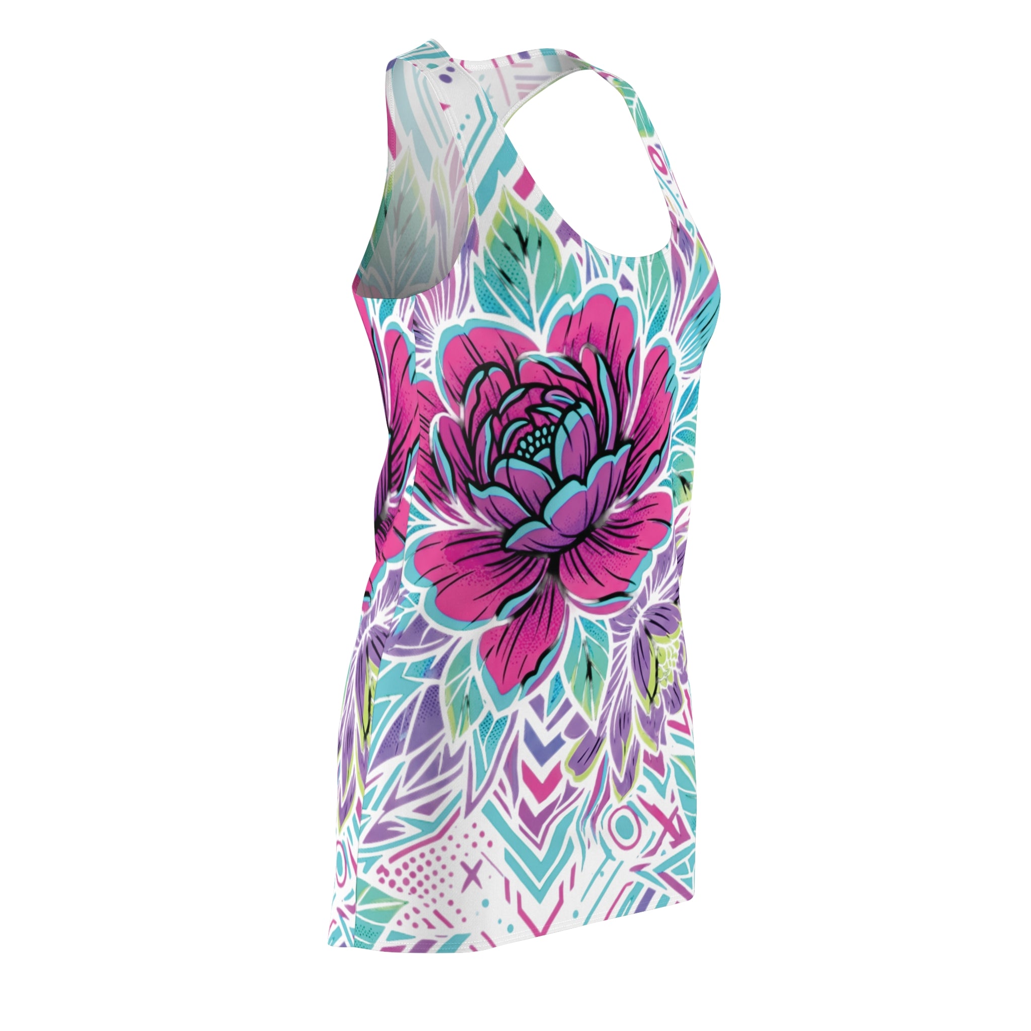 Vibrant Floral Racerback Dress — Fun Casual All-Over Print