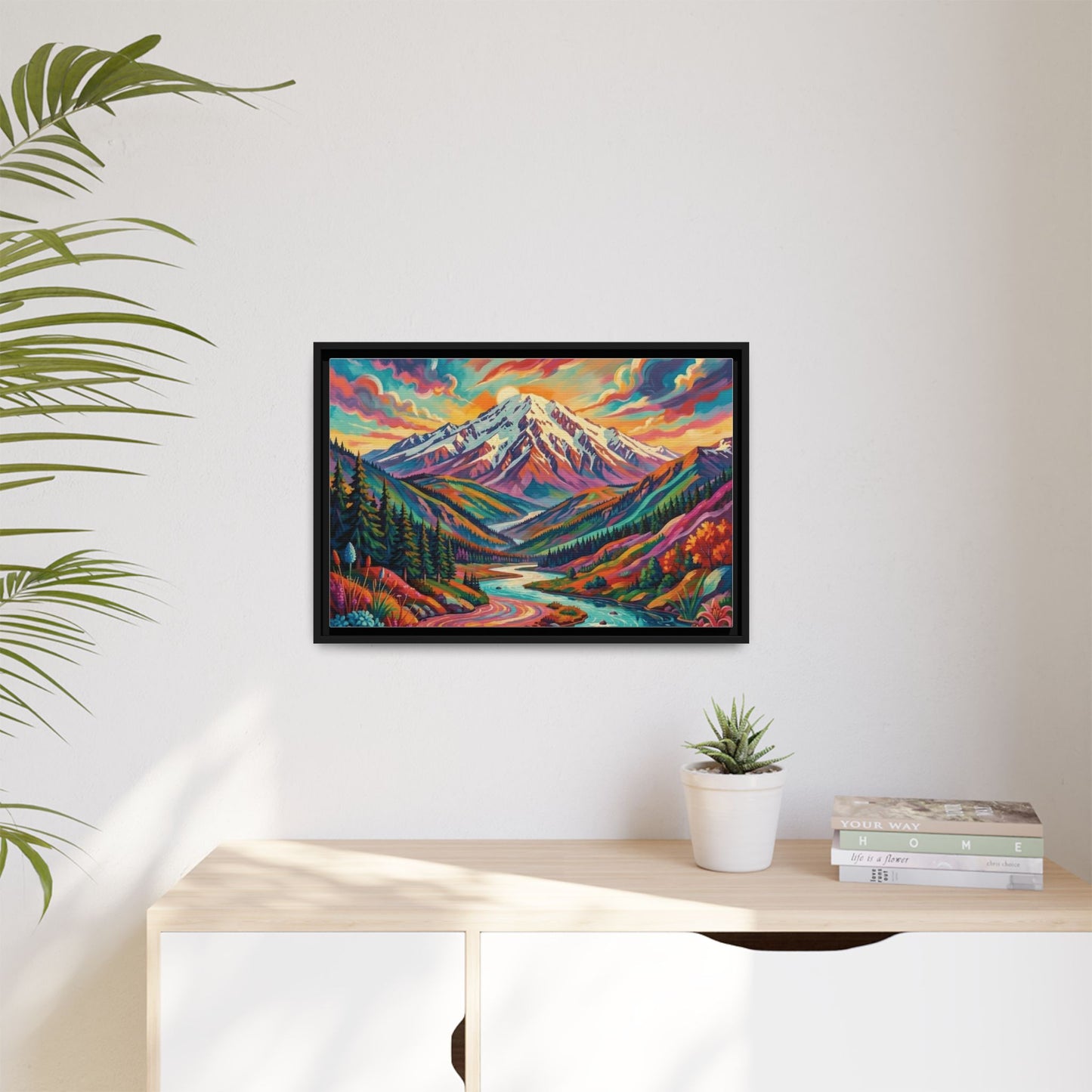 Colorful Abstract Mountain Scape Matte Canvas Framed Print