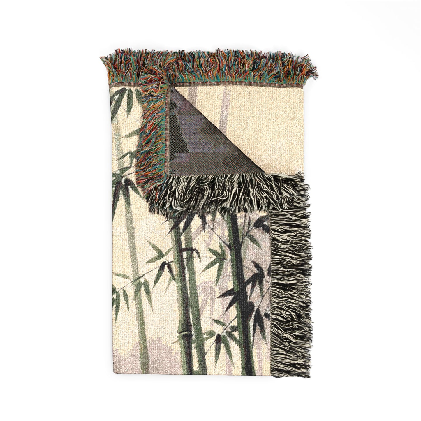 Bamboo Forest Woven Blanket | Nature Landscape Throw, Neutral Green