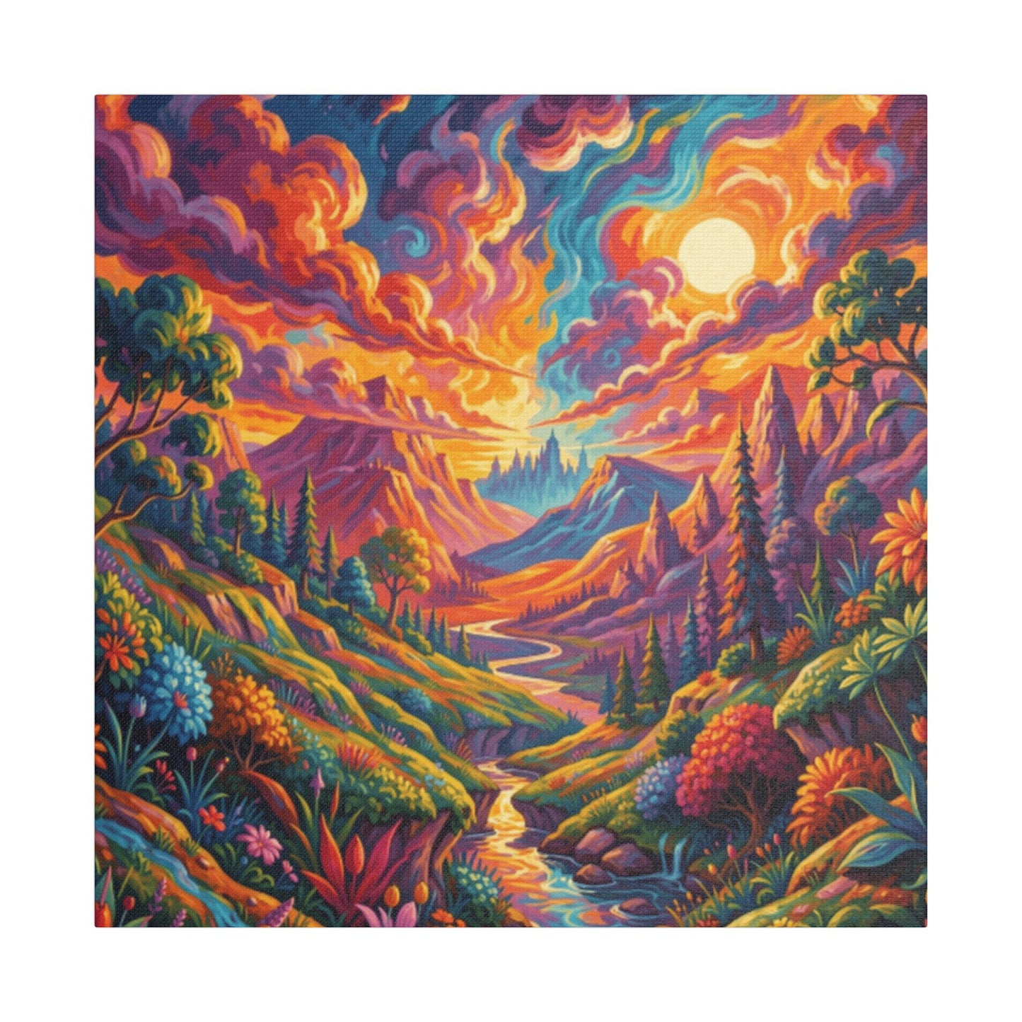 Surreal Abstract Colorful Landscape Satin Canvas (Stretched)