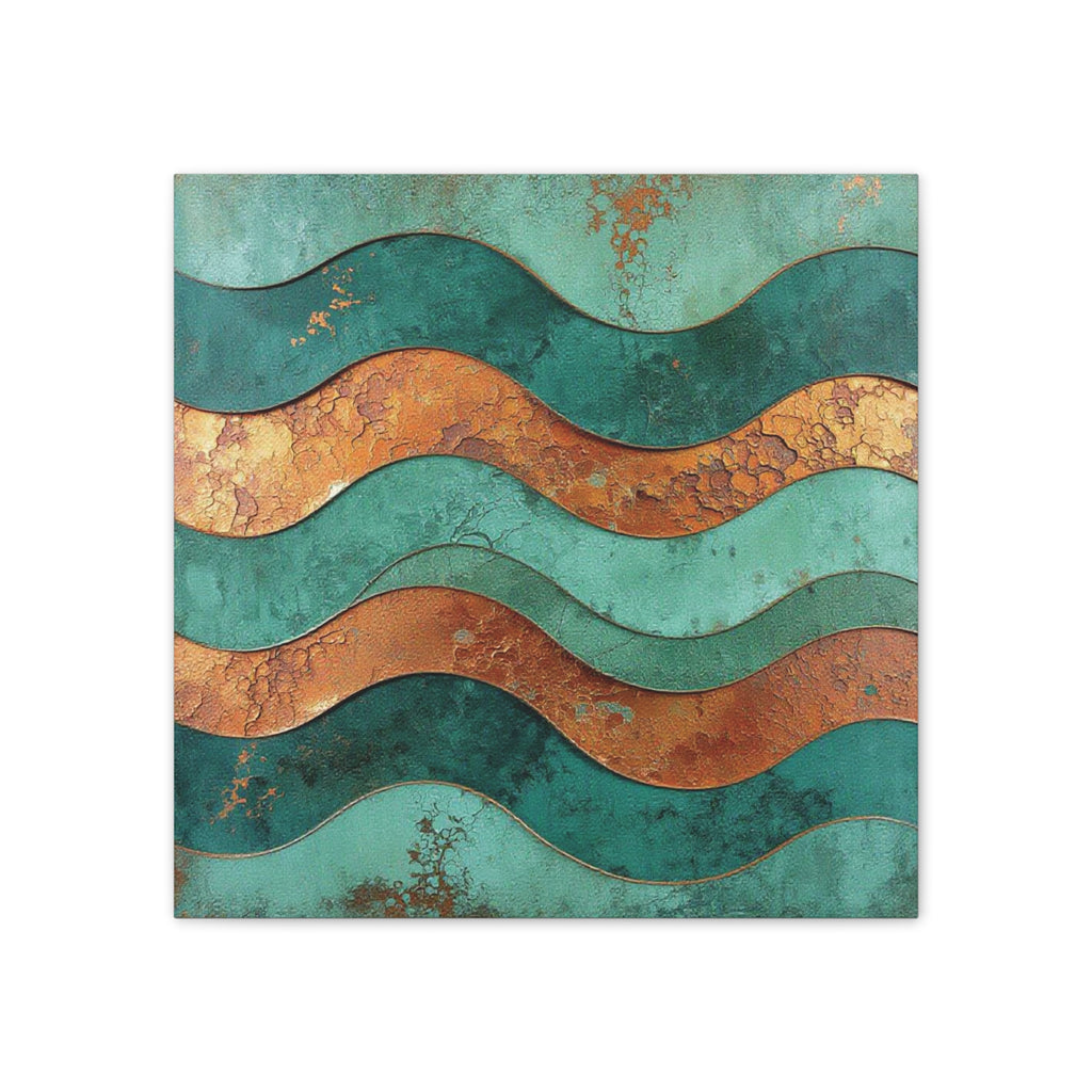 Abstract Copper Waves Canvas Art – Teal & Rust Stretched Wall Decor