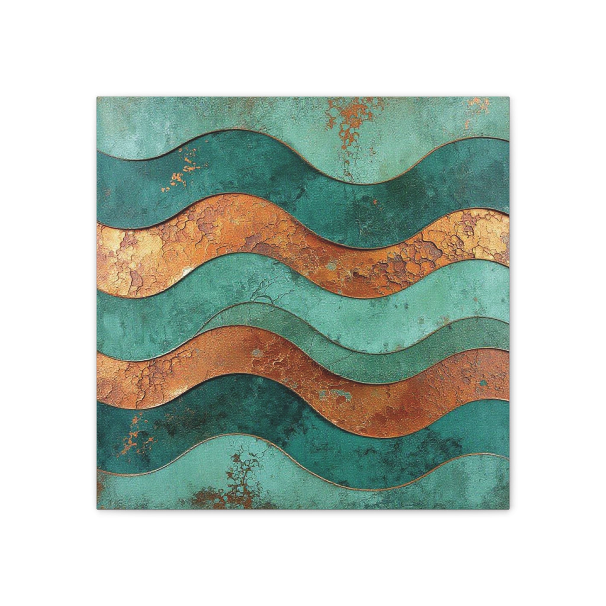 Abstract Copper Waves Canvas Art – Teal & Rust Stretched Wall Decor