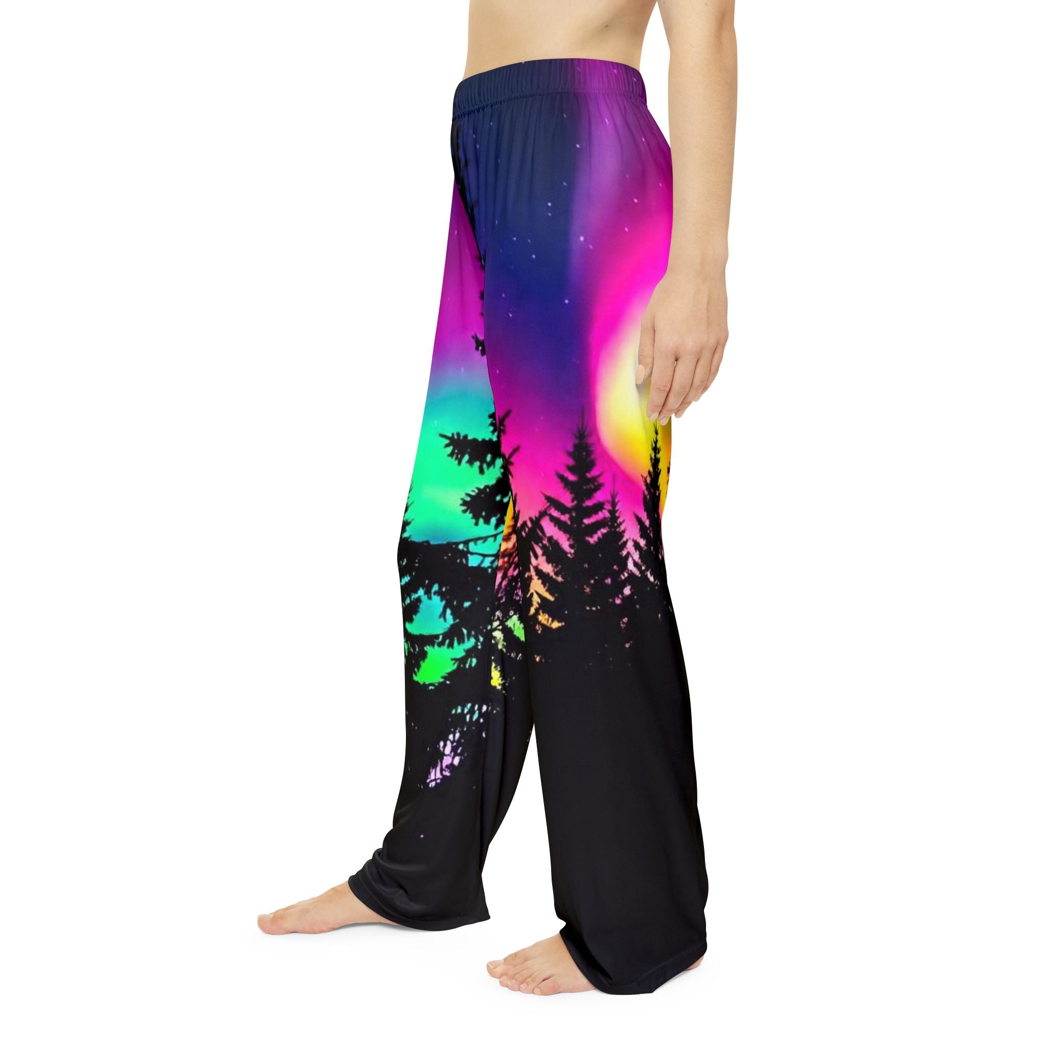 Northern Lights Women's Pajama Pants — Cozy Aurora Tree-Line PJ Bottoms