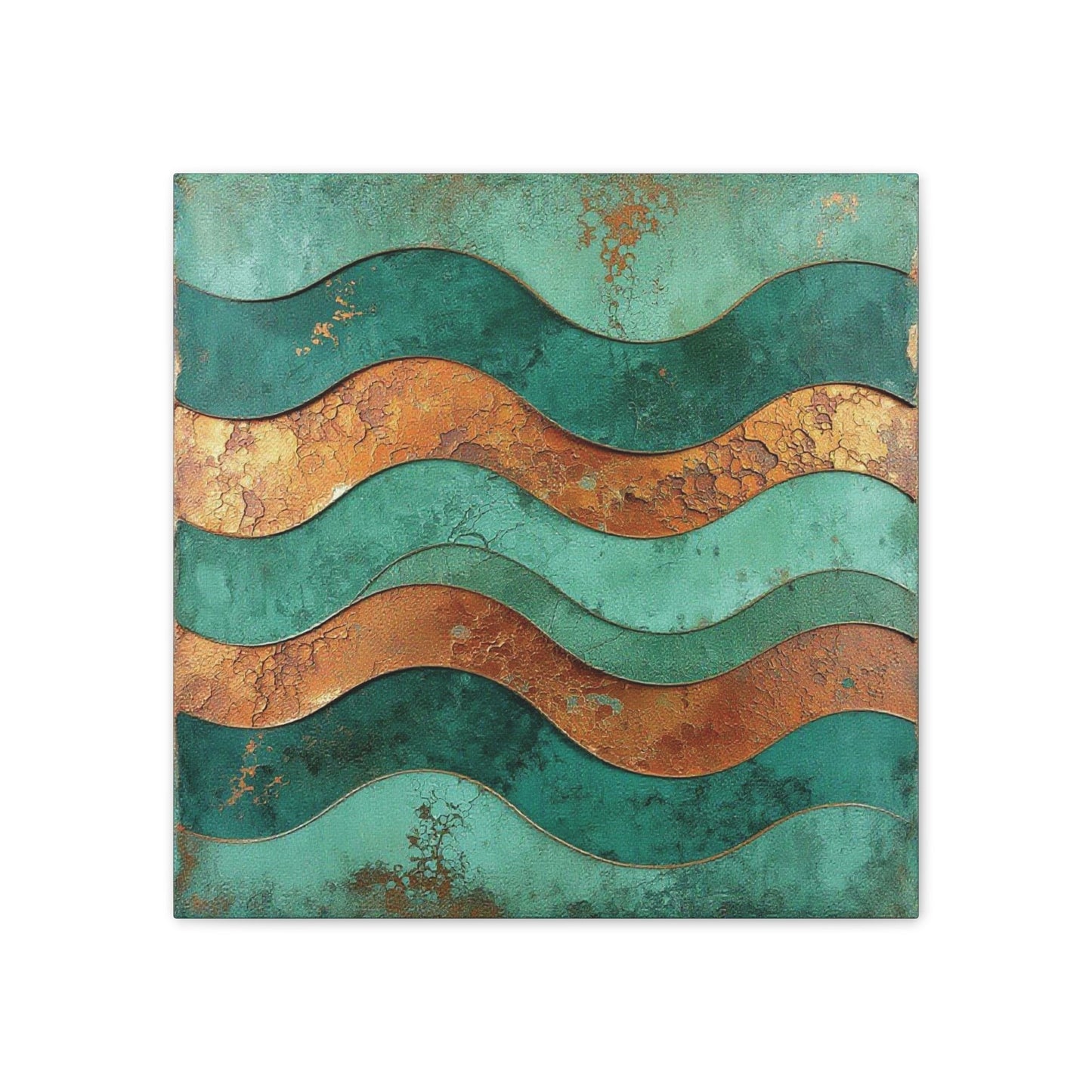 Abstract Copper Waves Canvas Art – Teal & Rust Stretched Wall Decor