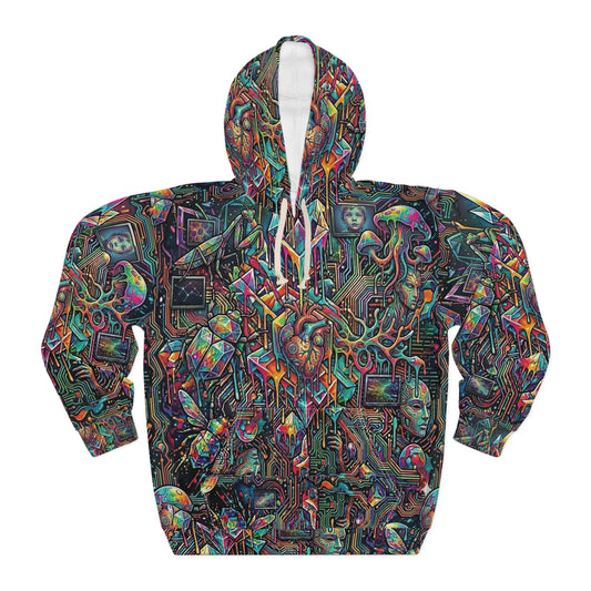 Cyber-Psychedelic Maximalist Hoodie — Colorful Contrasting Modern Art Pullover