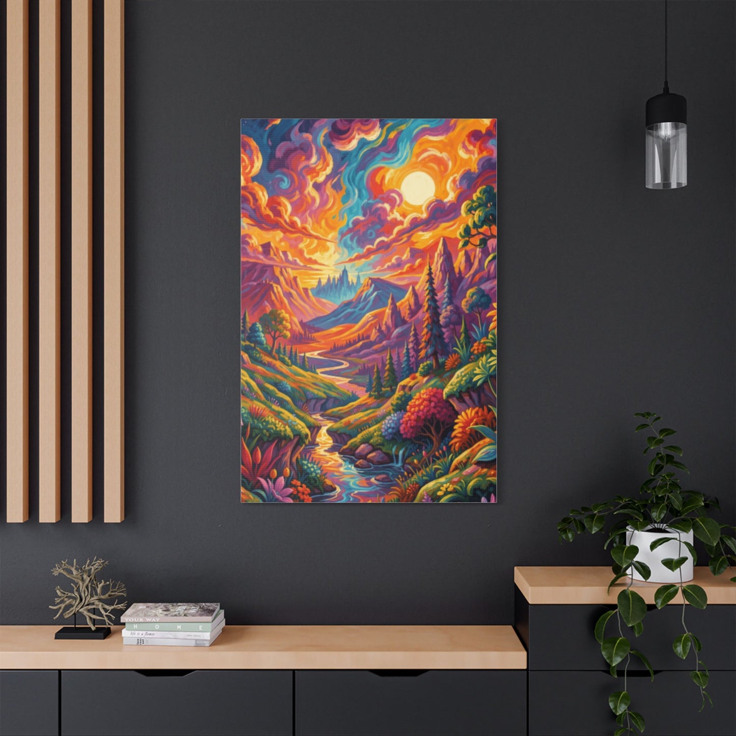 Surreal Abstract Colorful Landscape Satin Canvas (Stretched)