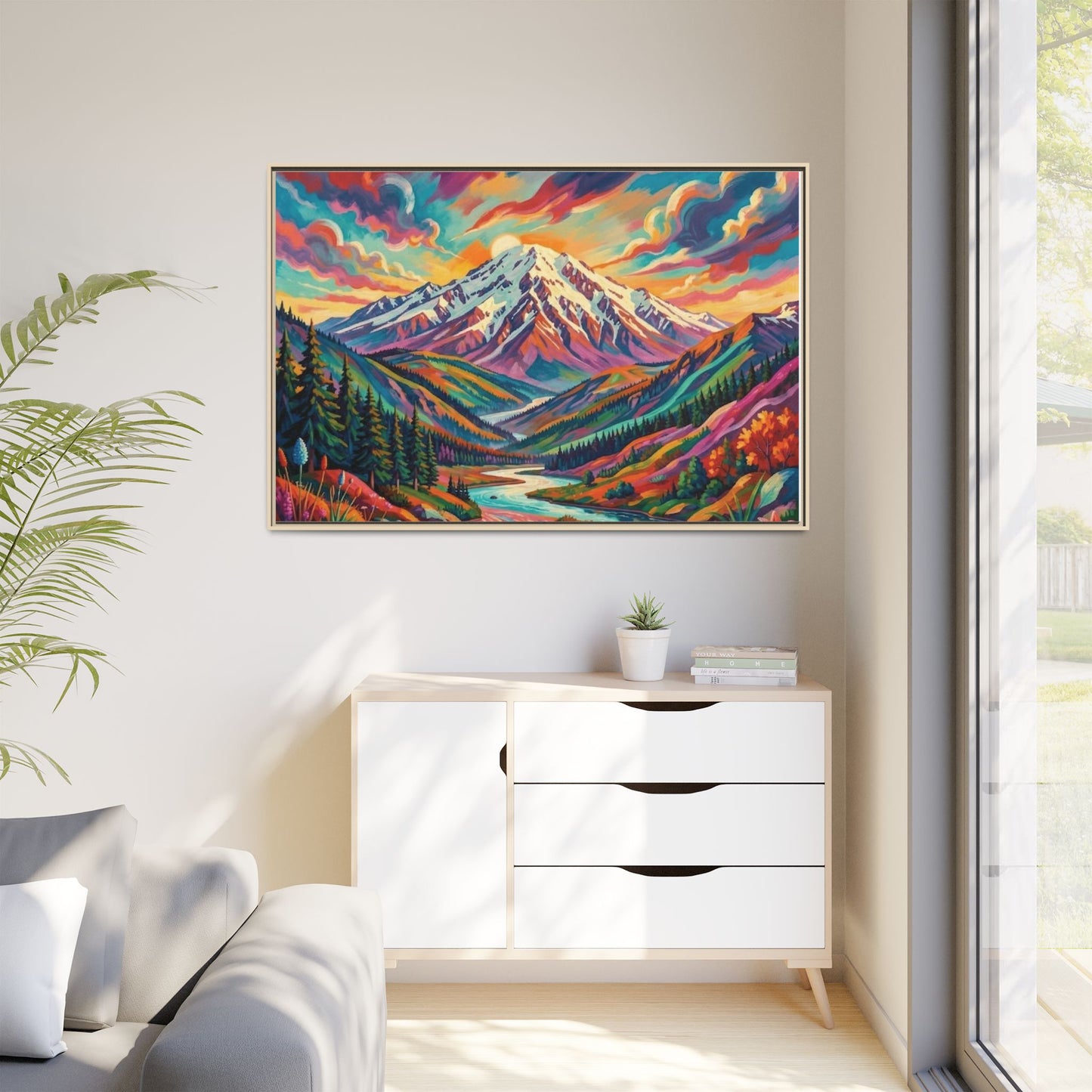 Colorful Abstract Mountain Scape Matte Canvas Framed Print