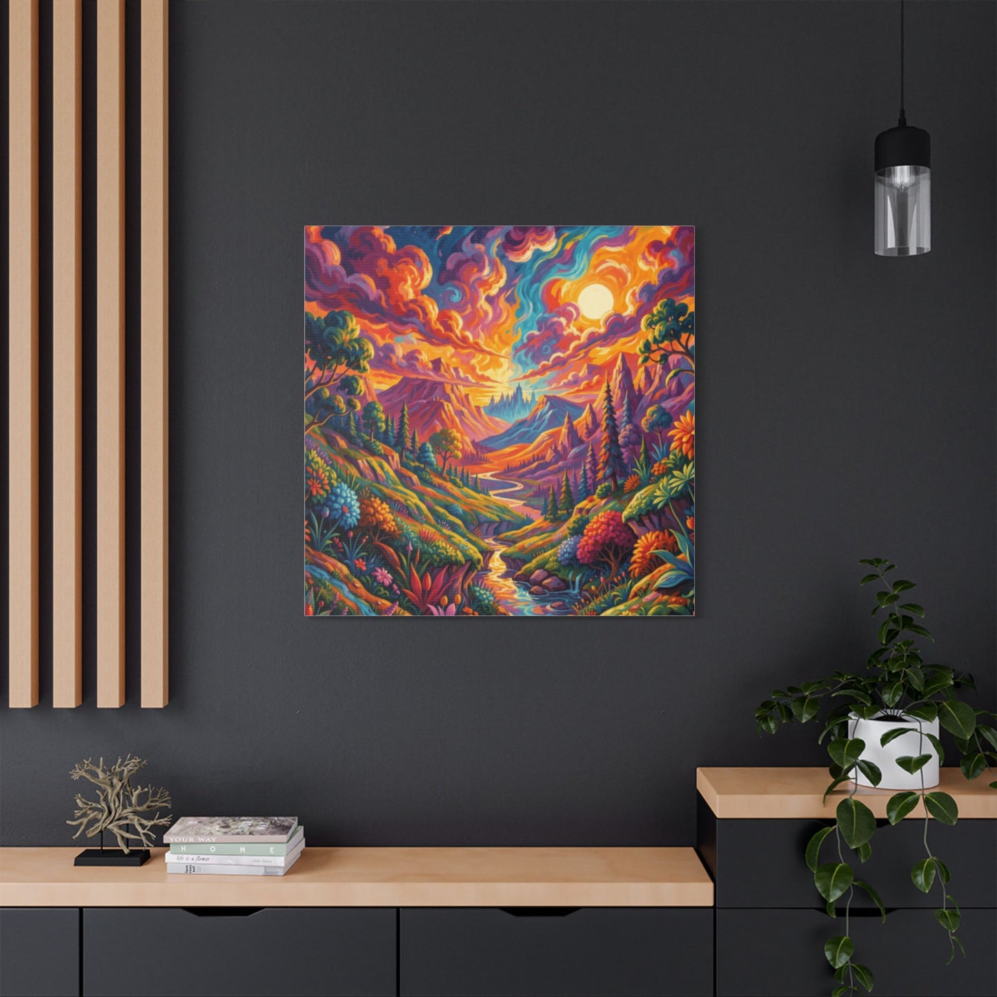 Surreal Abstract Colorful Landscape Satin Canvas (Stretched)