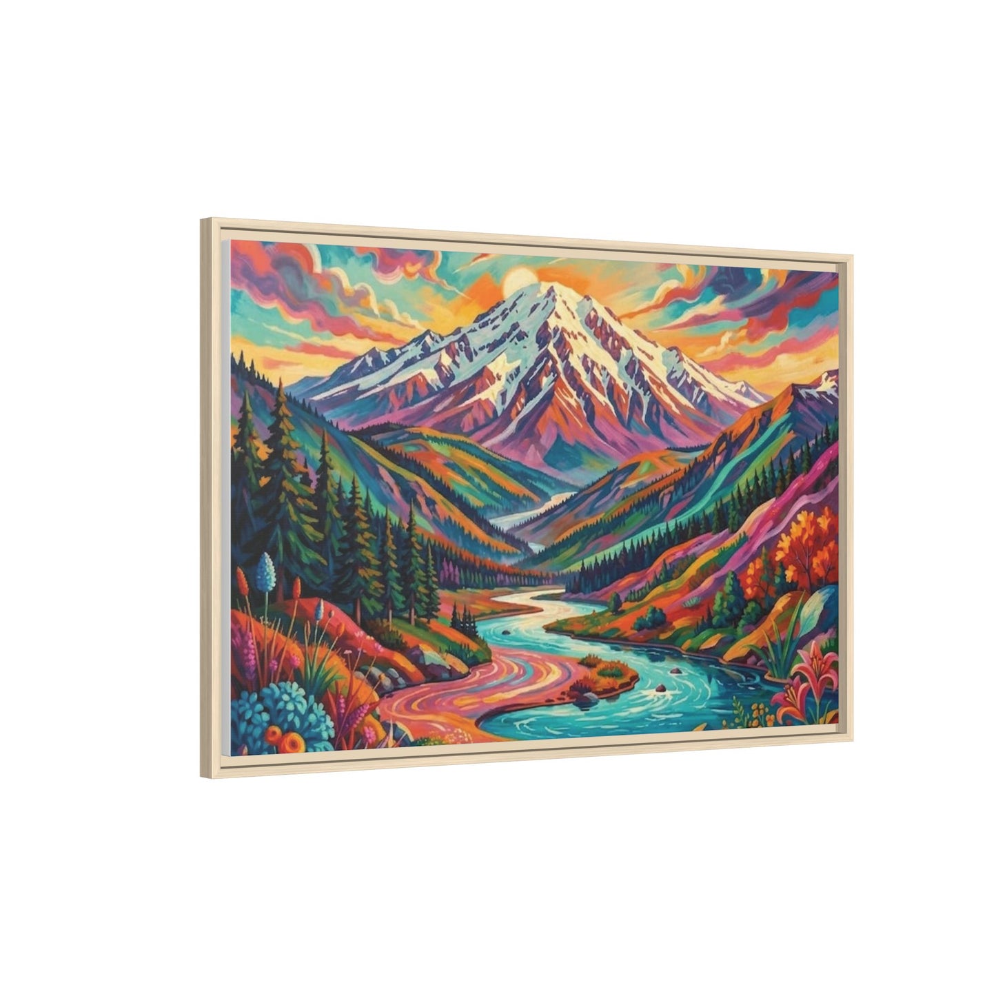 Colorful Abstract Mountain Scape Matte Canvas Framed Print