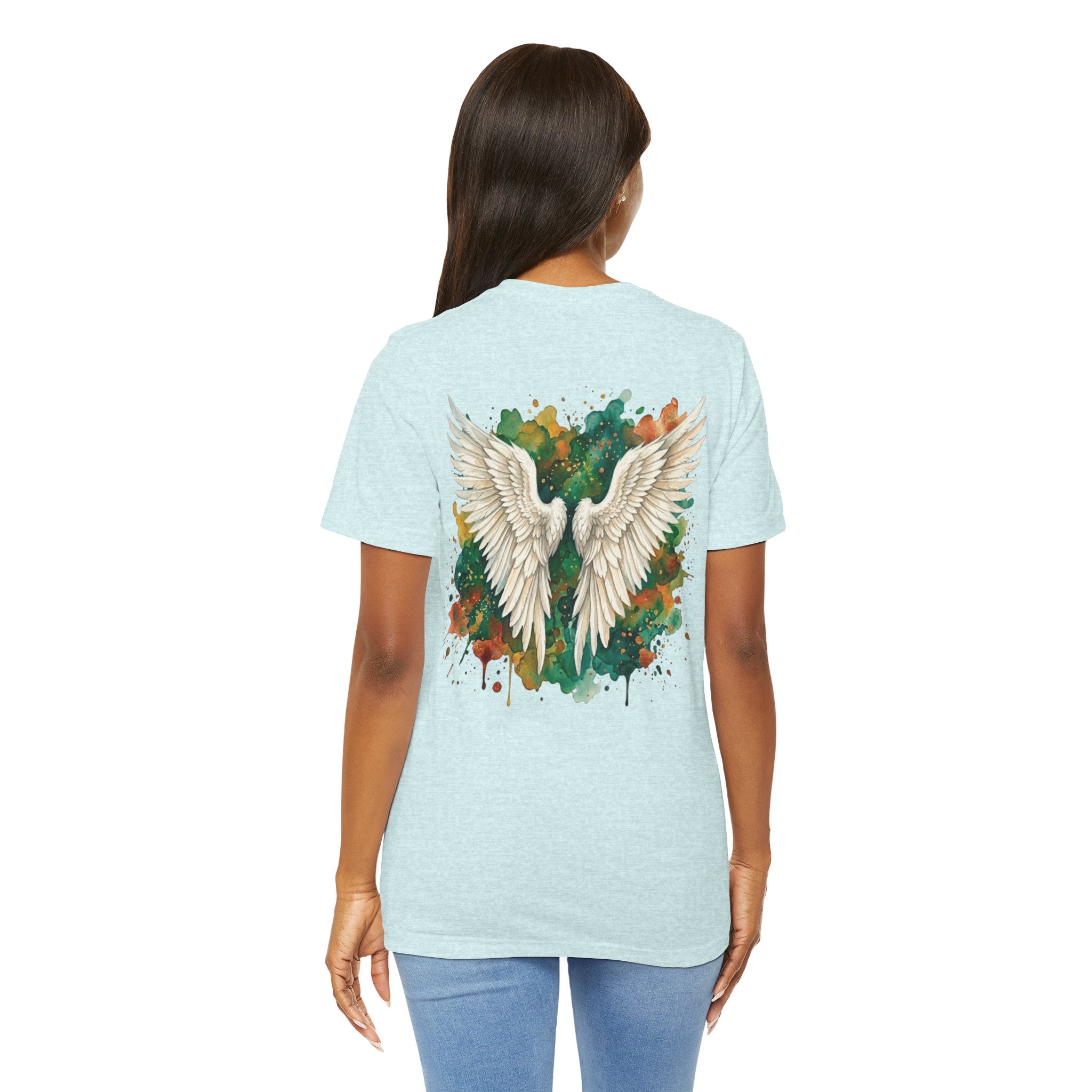 Angel Wings Watercolor Tee — Halo Front & Wing Back