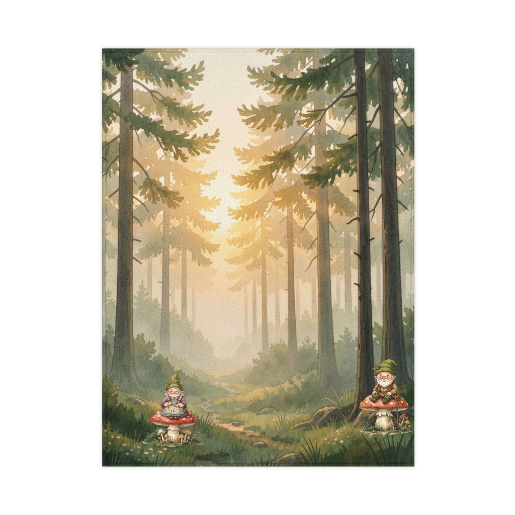 Woodland Gnome Toddler Blanket — Watercolor Forest Fleece Snuggle
