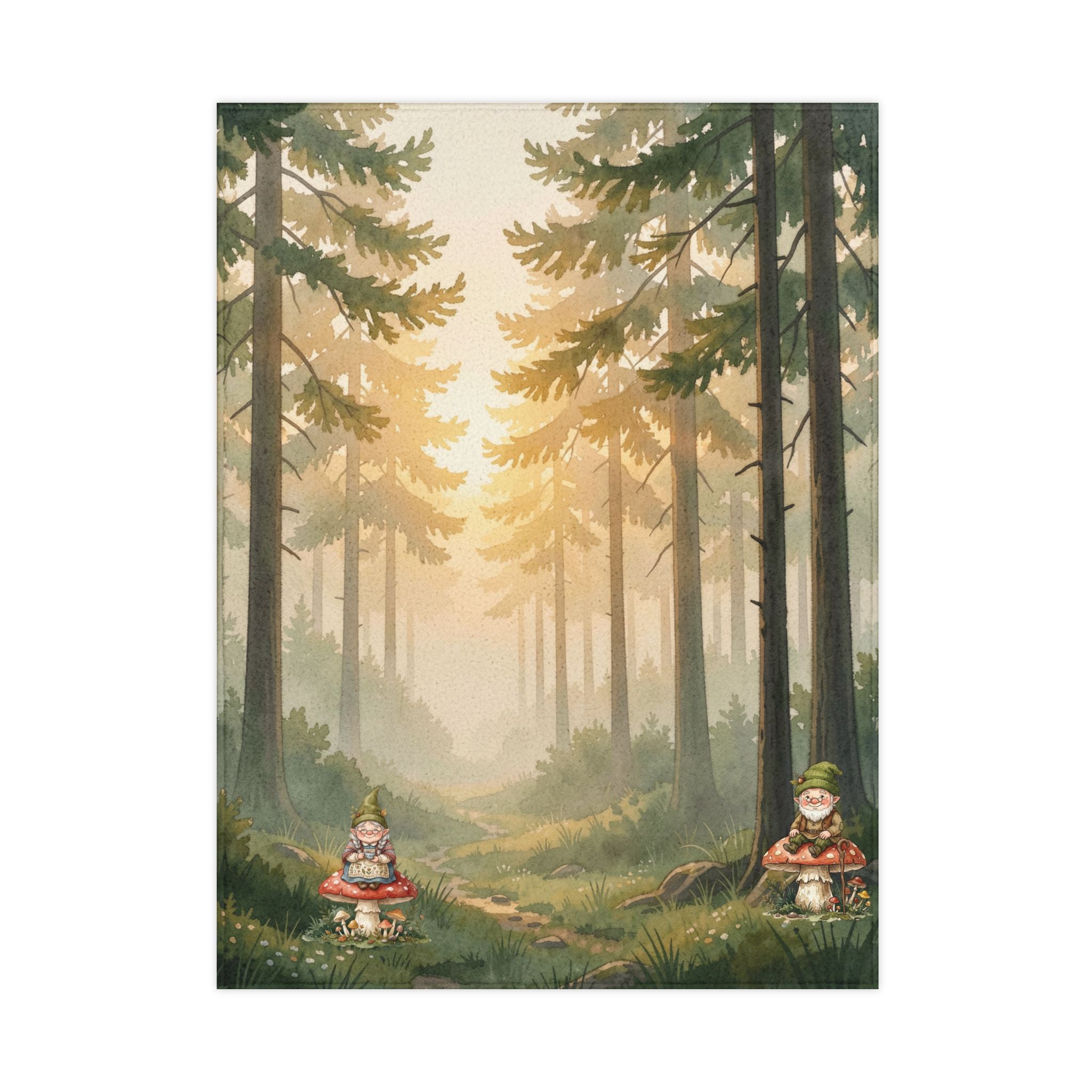 Woodland Gnome Toddler Blanket — Watercolor Forest Fleece Snuggle