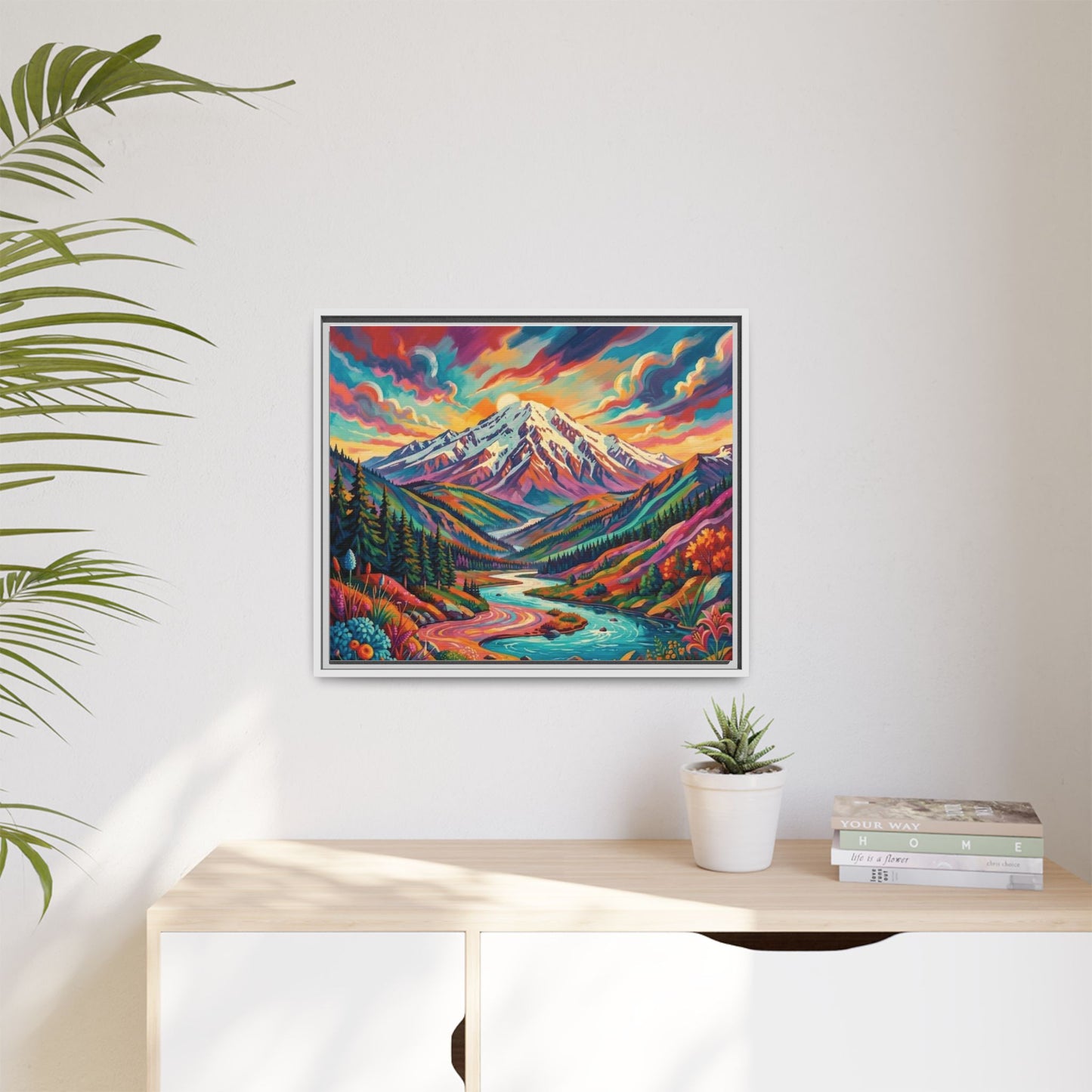 Colorful Abstract Mountain Scape Matte Canvas Framed Print