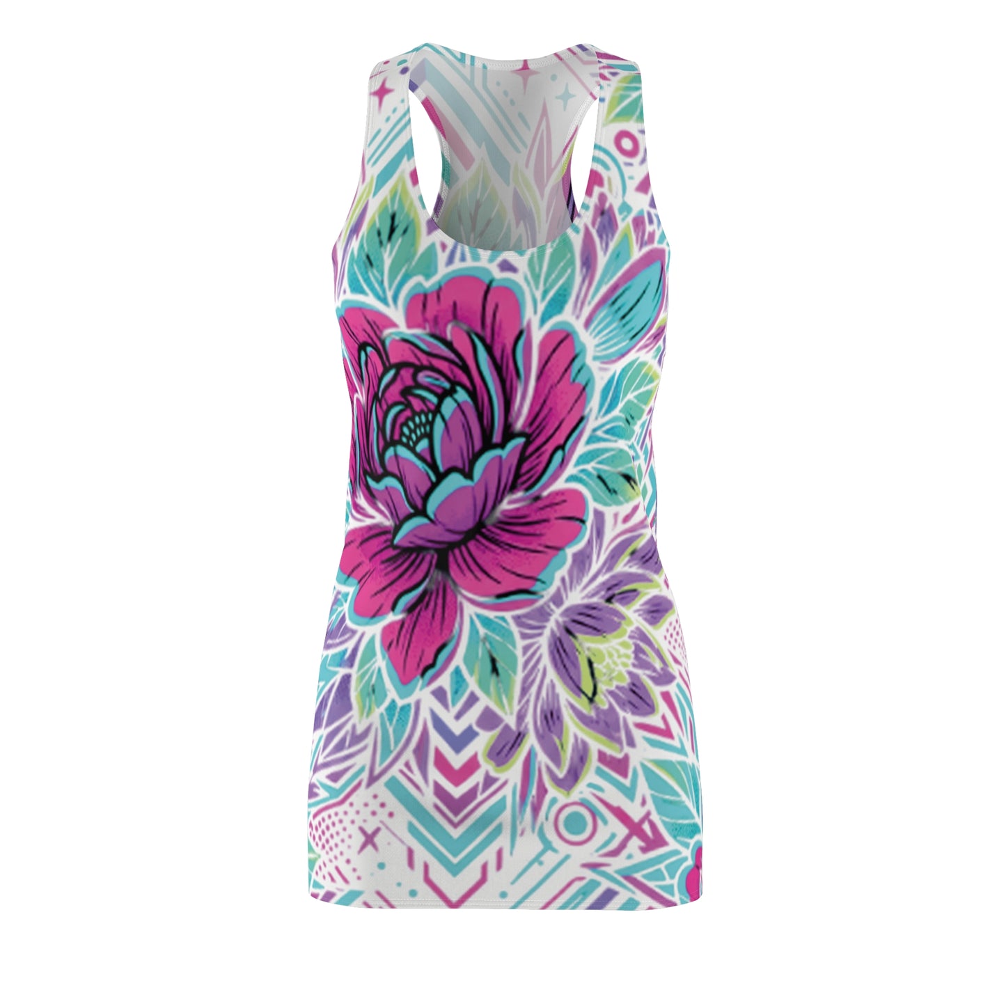 Vibrant Floral Racerback Dress — Fun Casual All-Over Print