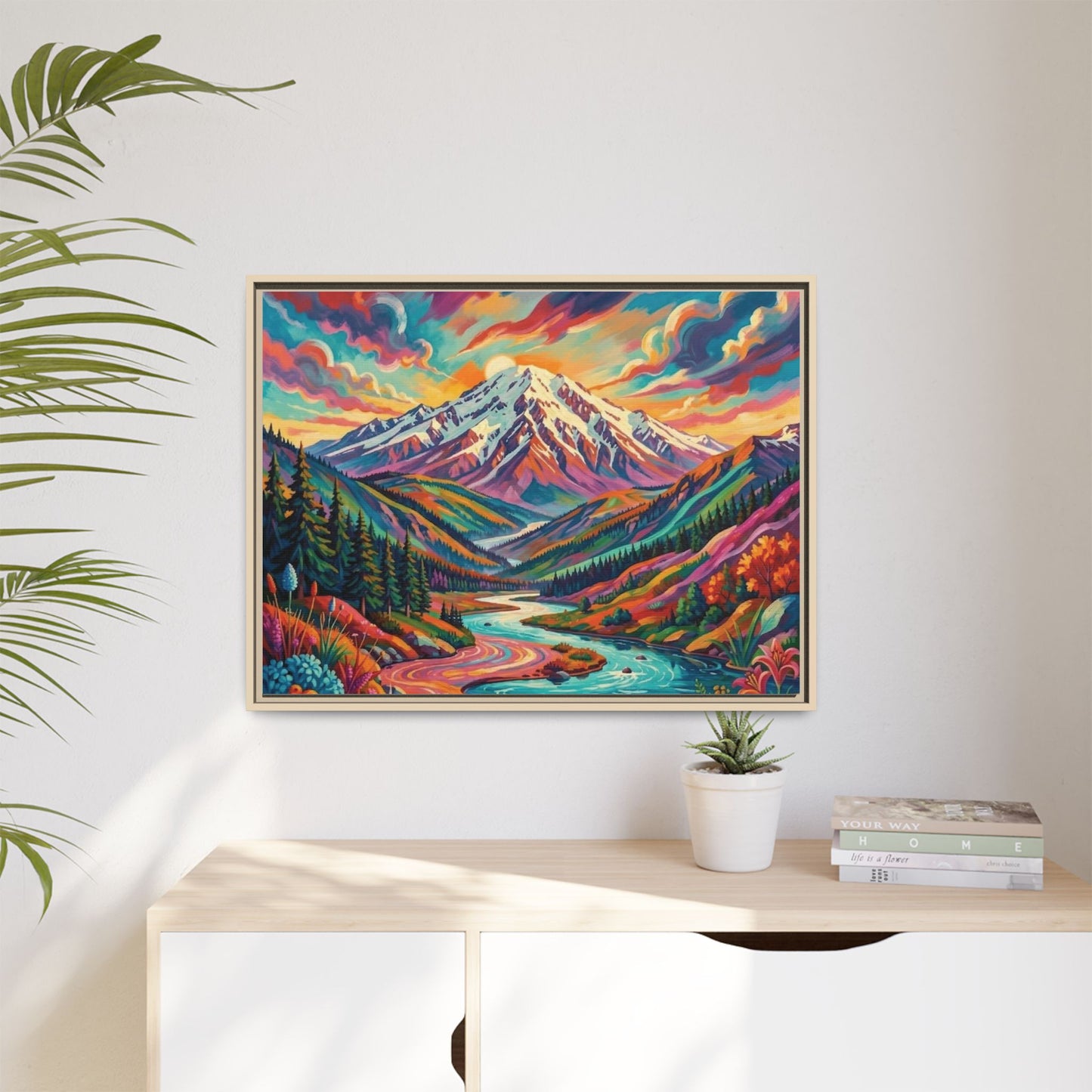 Colorful Abstract Mountain Scape Matte Canvas Framed Print