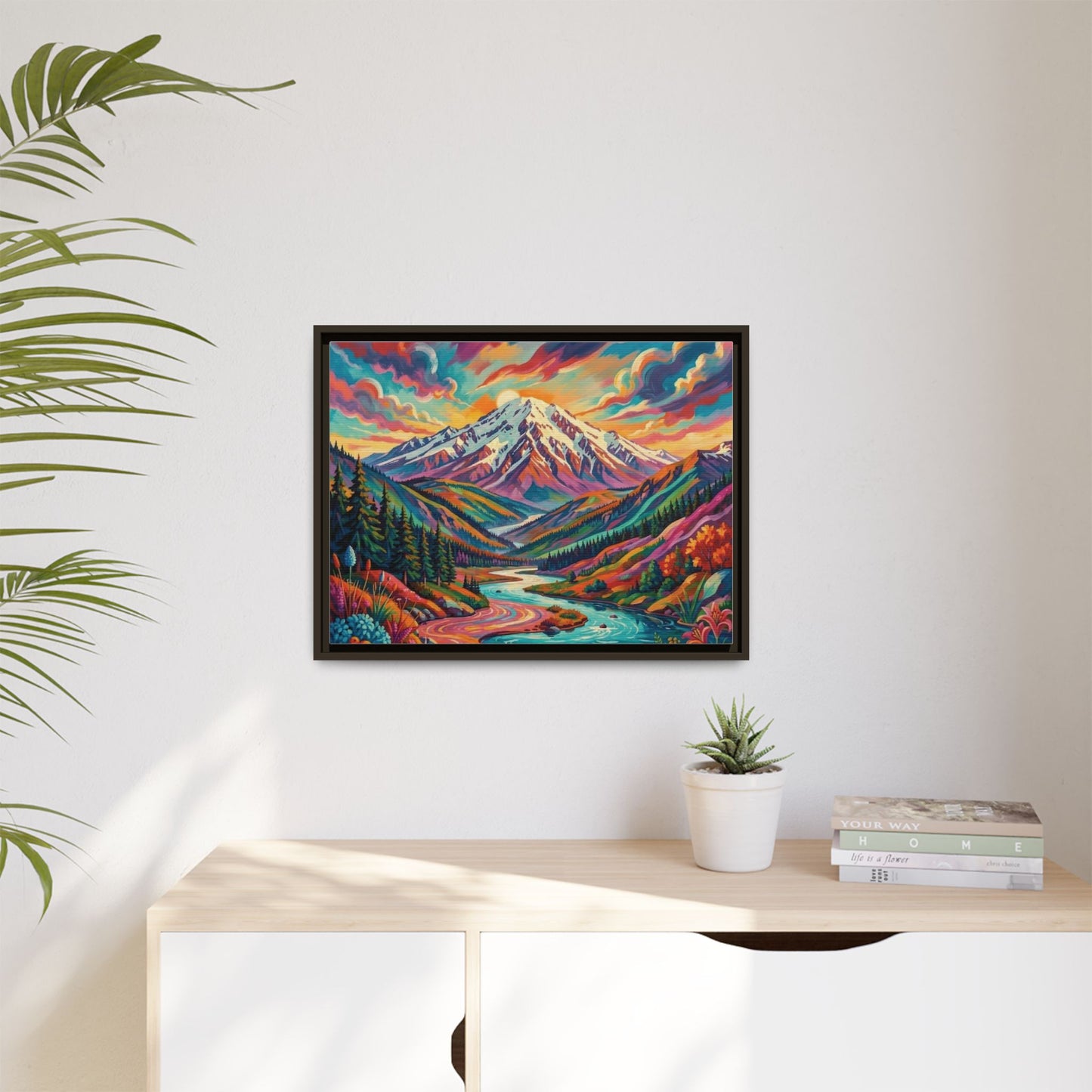 Colorful Abstract Mountain Scape Matte Canvas Framed Print