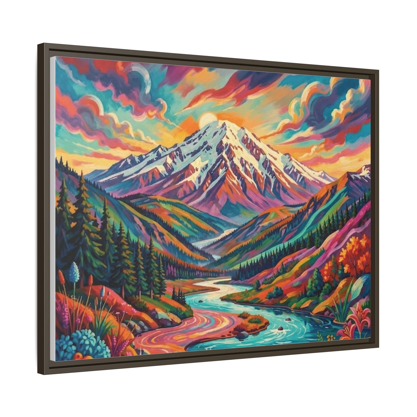 Colorful Abstract Mountain Scape Matte Canvas Framed Print