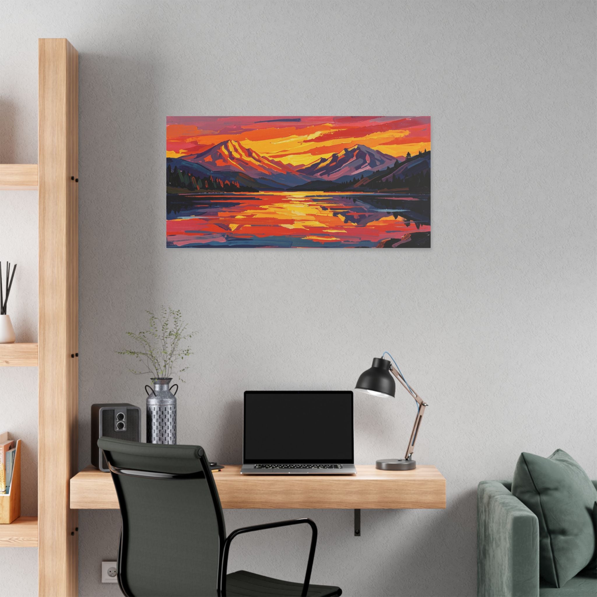 Sunset Mountain Lake Canvas Print — Vibrant Mountain Landscape Wall Art