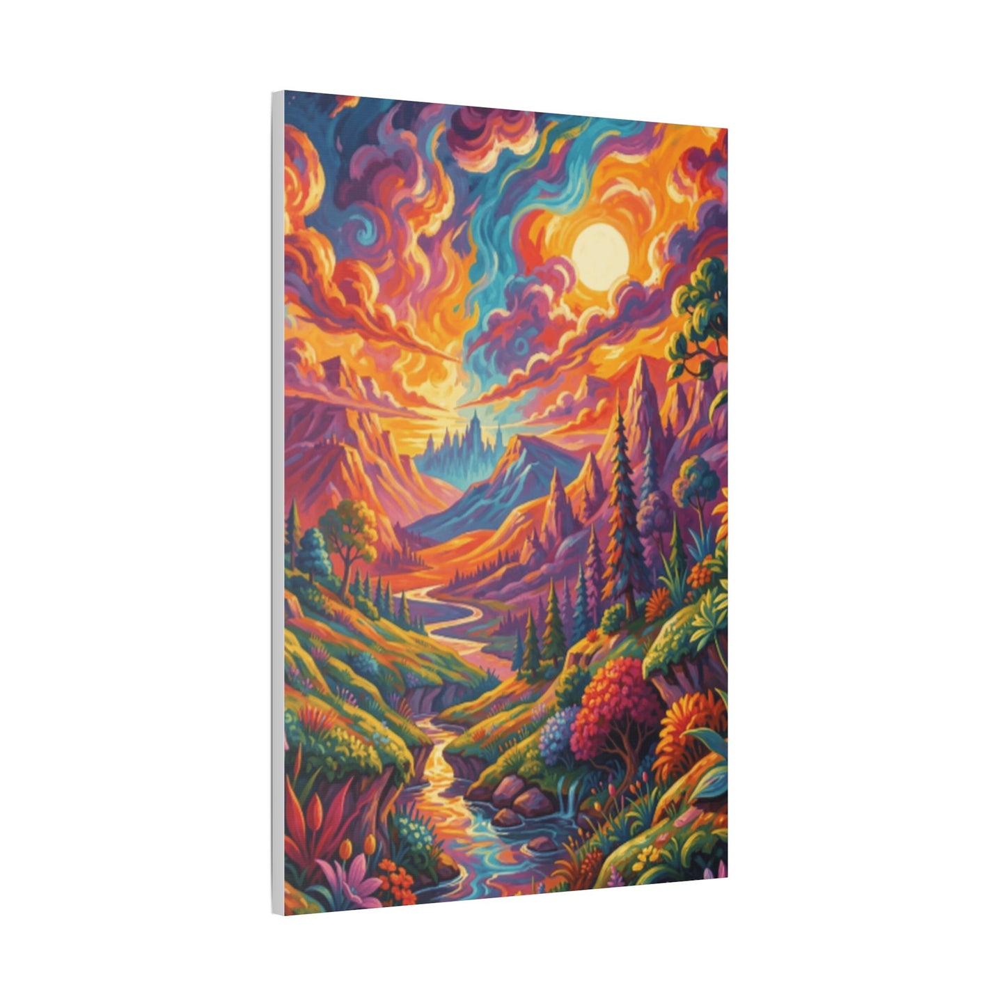 Surreal Abstract Colorful Landscape Satin Canvas (Stretched)