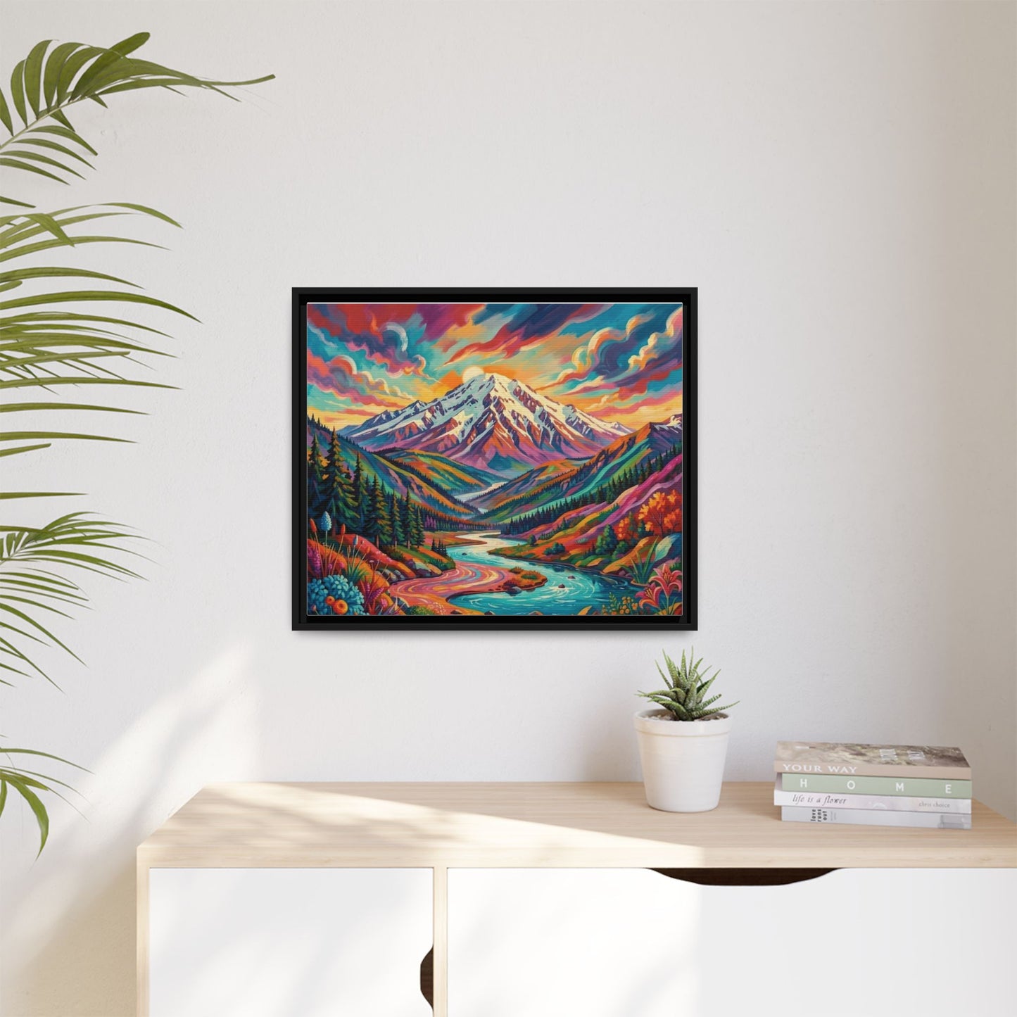 Colorful Abstract Mountain Scape Matte Canvas Framed Print