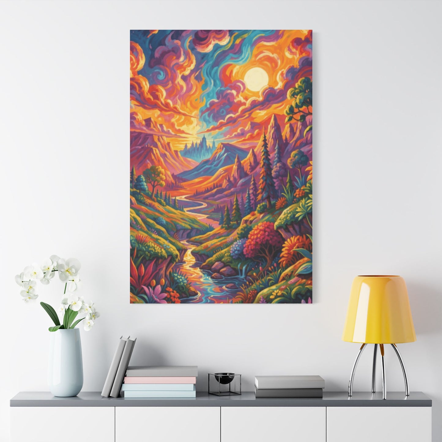 Surreal Abstract Colorful Landscape Satin Canvas (Stretched)