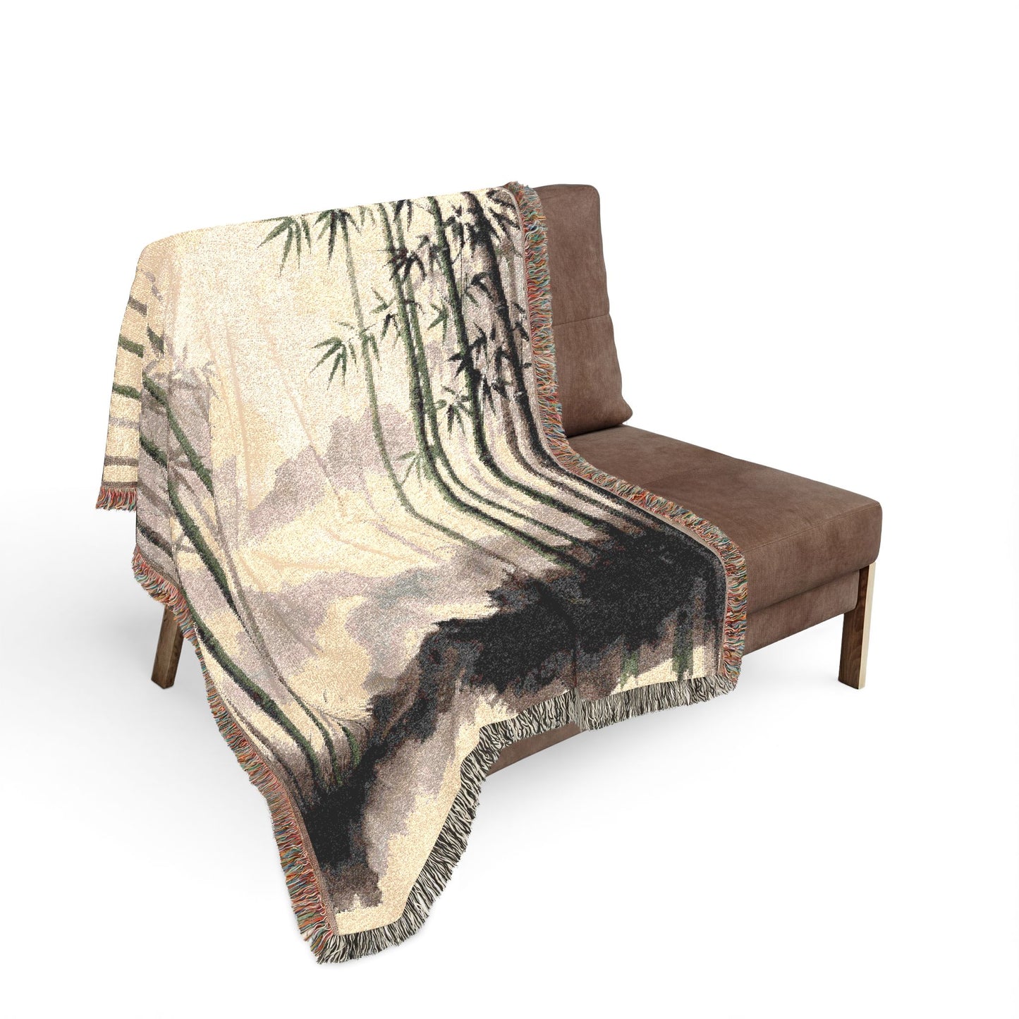 Bamboo Forest Woven Blanket | Nature Landscape Throw, Neutral Green