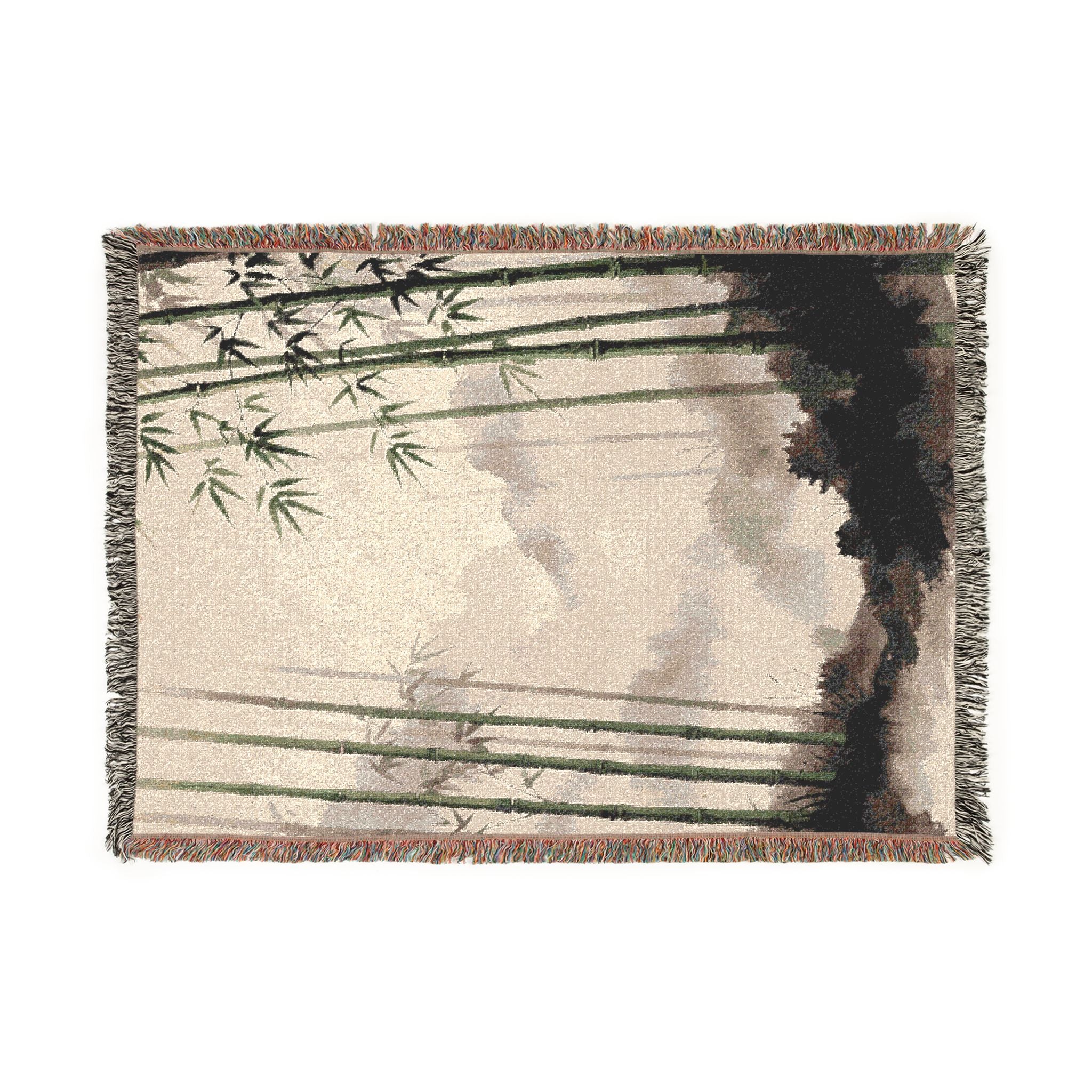 Bamboo Forest Woven Blanket | Nature Landscape Throw, Neutral Green