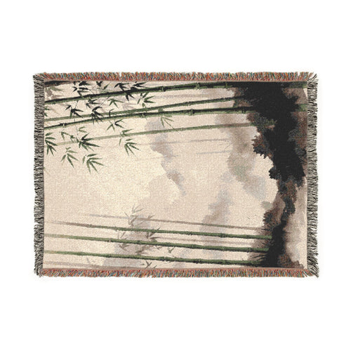 Bamboo Forest Woven Blanket | Nature Landscape Throw, Neutral Green