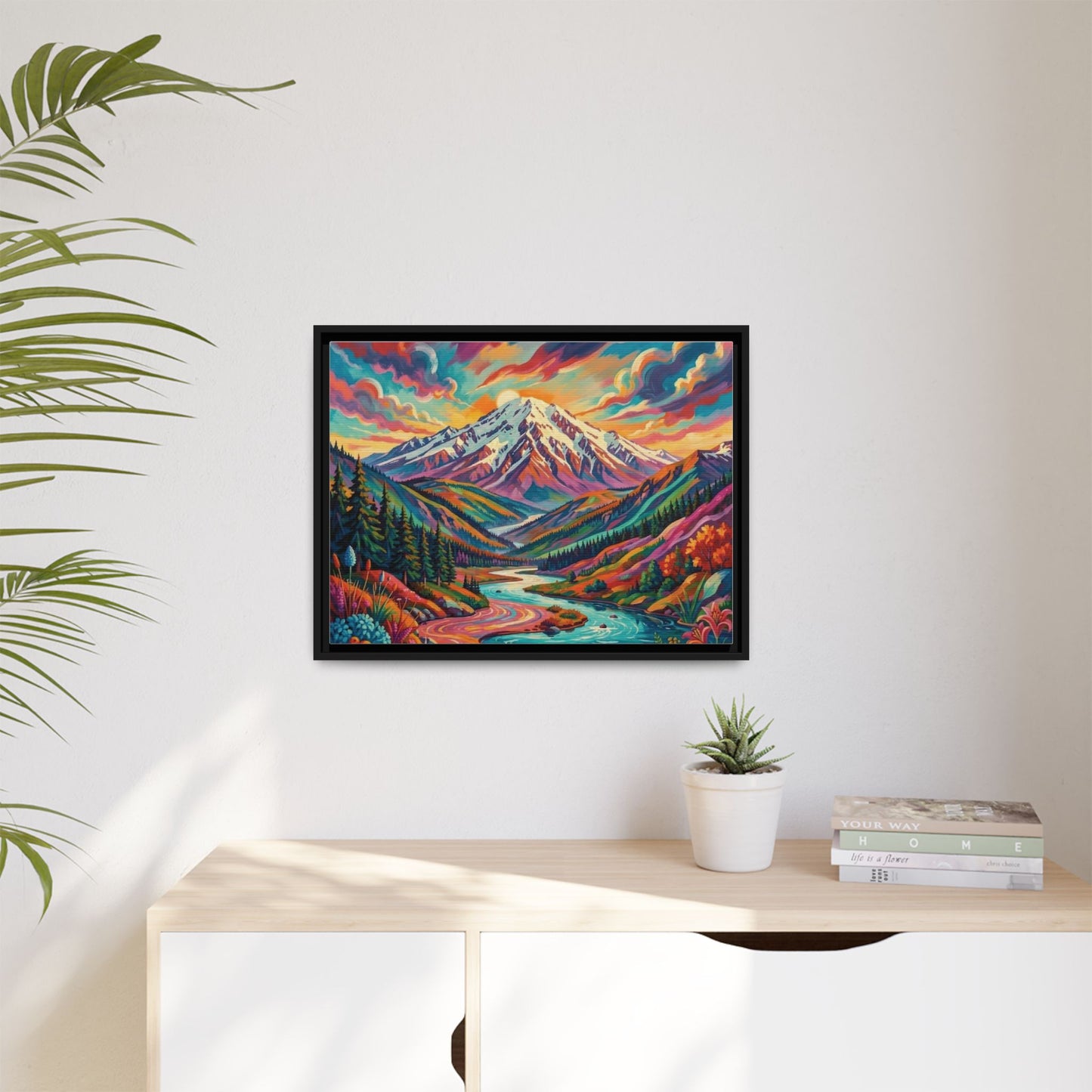 Colorful Abstract Mountain Scape Matte Canvas Framed Print