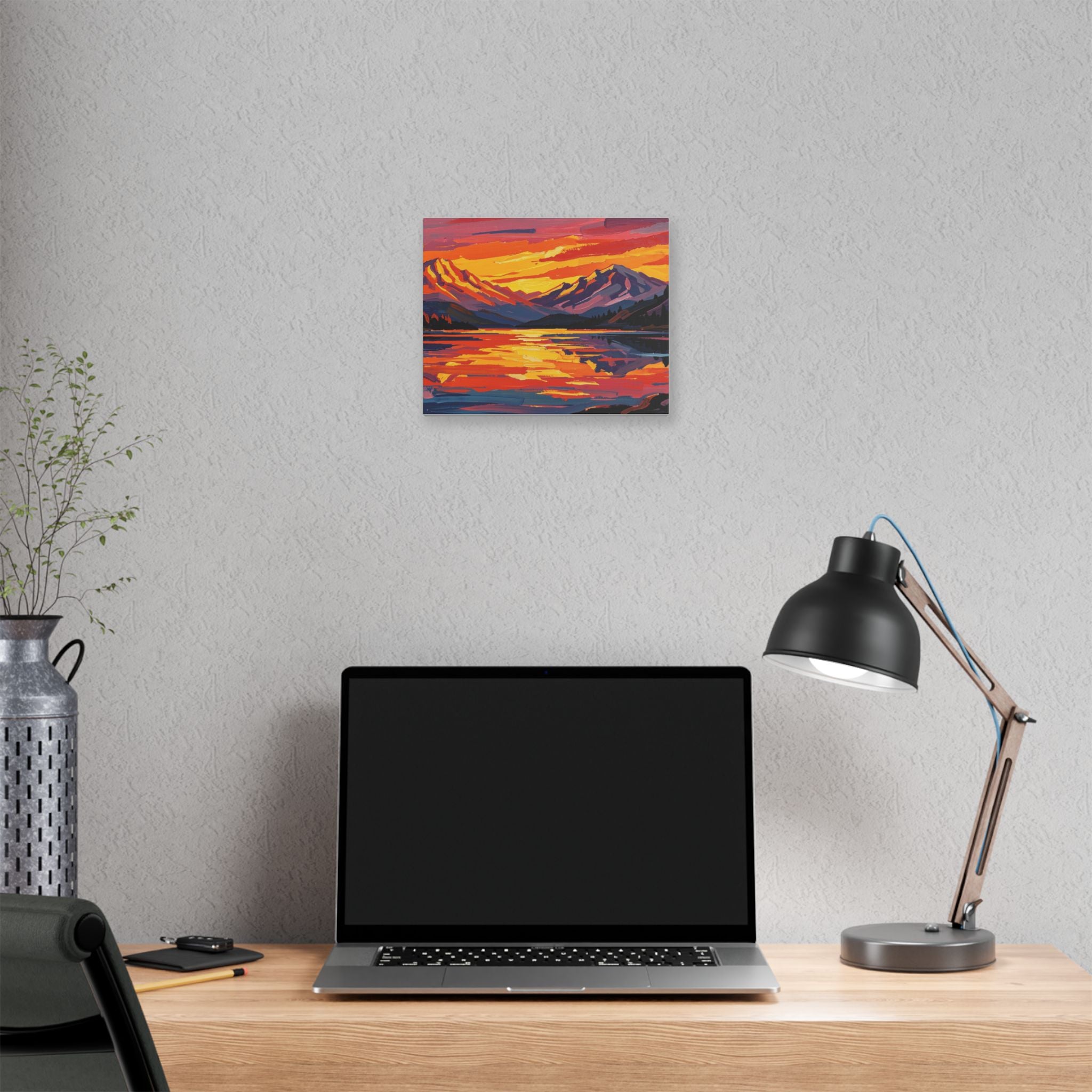 Sunset Mountain Lake Canvas Print — Vibrant Mountain Landscape Wall Art