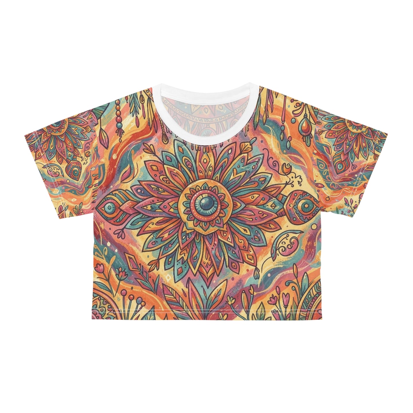 Boho Colorful Print Crop Tee | Trendy Activewear Top