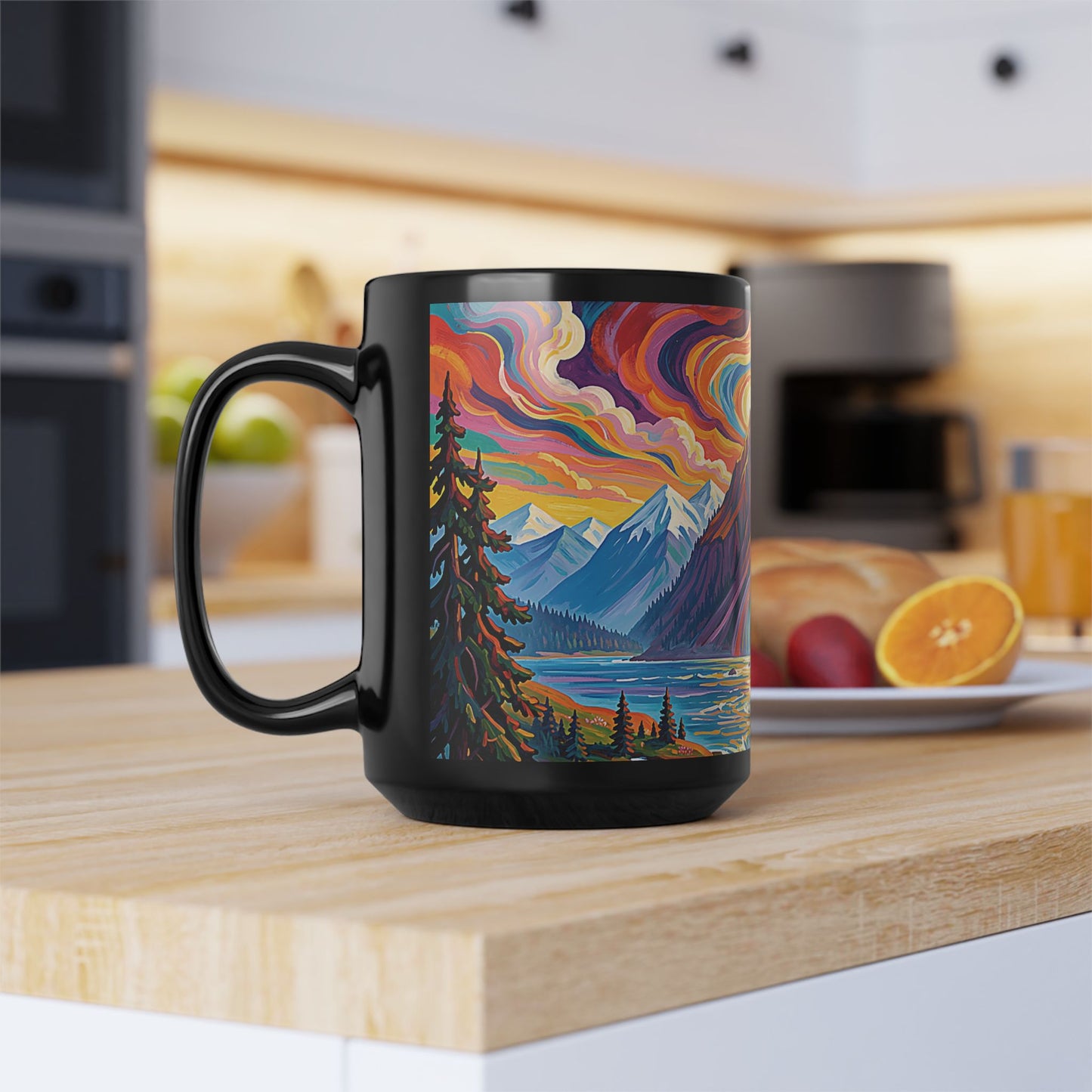 Pacific Northwest Abstract Mountain Scenery Mug | Bold PNW Art Ceramic Coffee