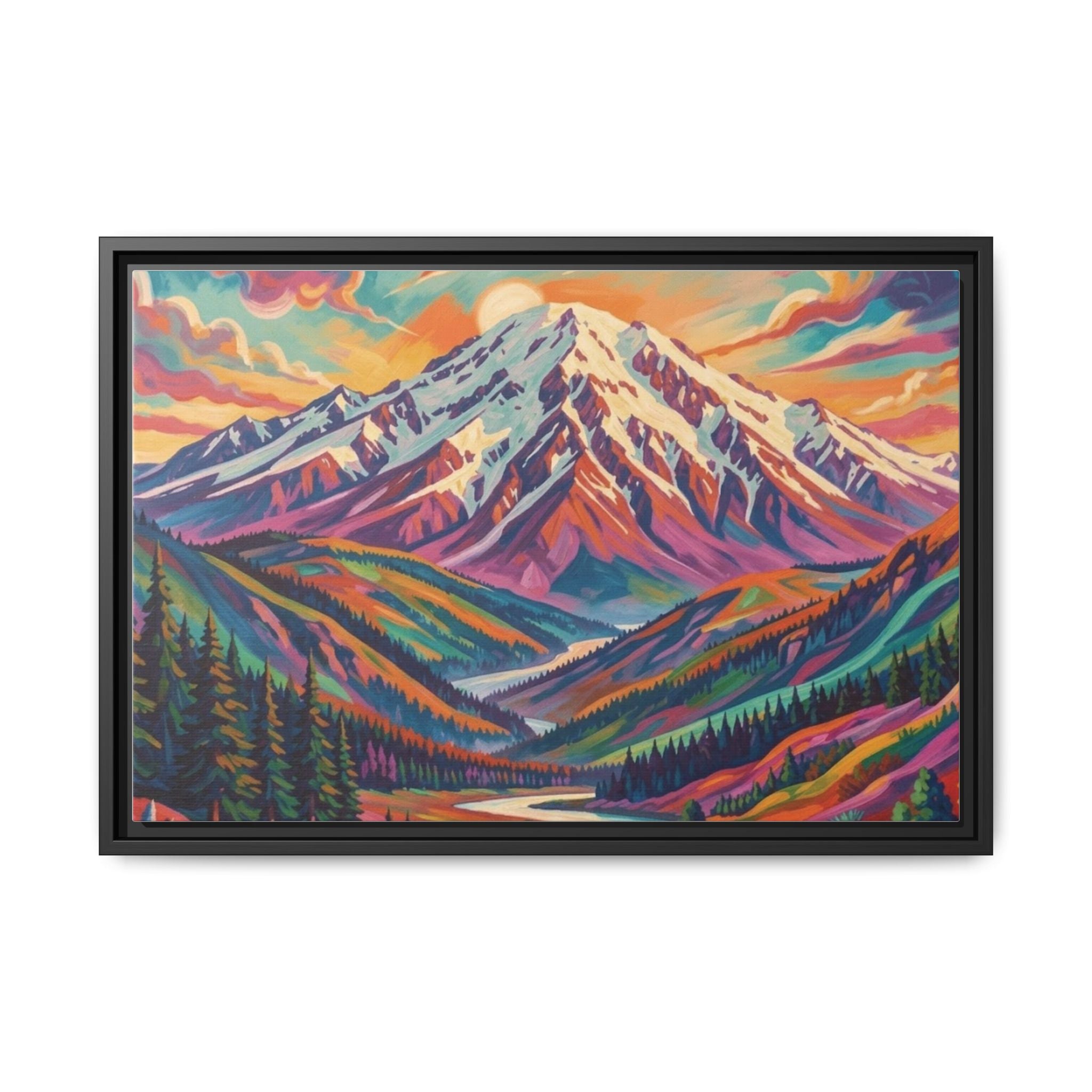 Colorful Abstract Mountain Scape Matte Canvas Framed Print