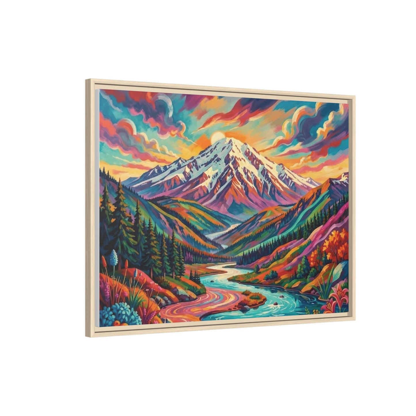 Colorful Abstract Mountain Scape Matte Canvas Framed Print