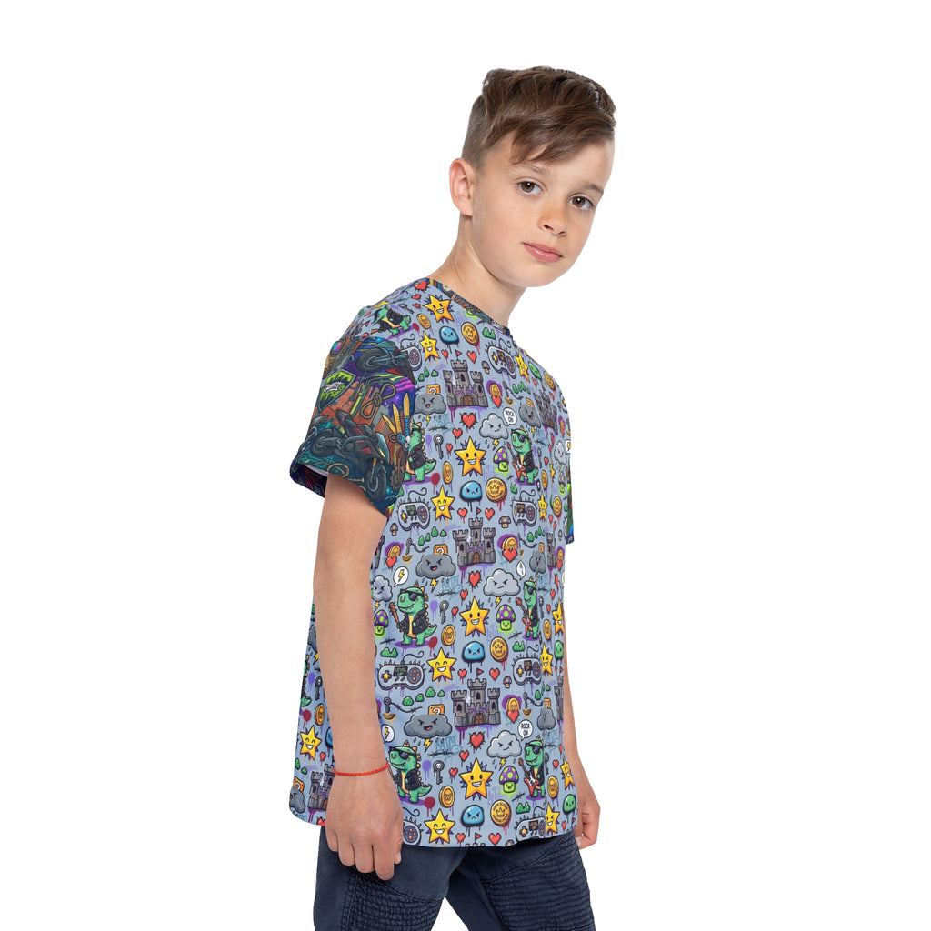 Kids Sports Jersey — Video Game Icons & Coins Graphic